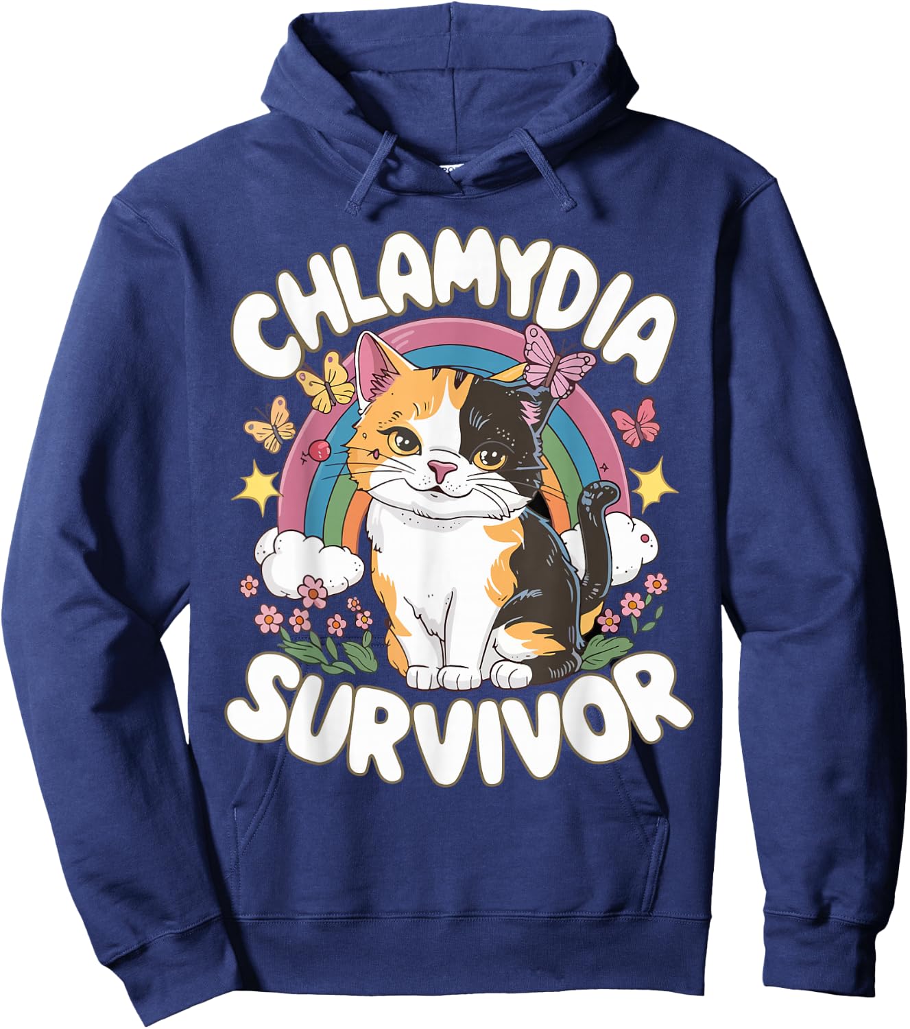 Inappropriate Dark Humor & Offensive Crew Clothing Chlamydia Survivor Funny Cat Meme Embarrassing Adult Humor Hoodie - Hoodie | Navy