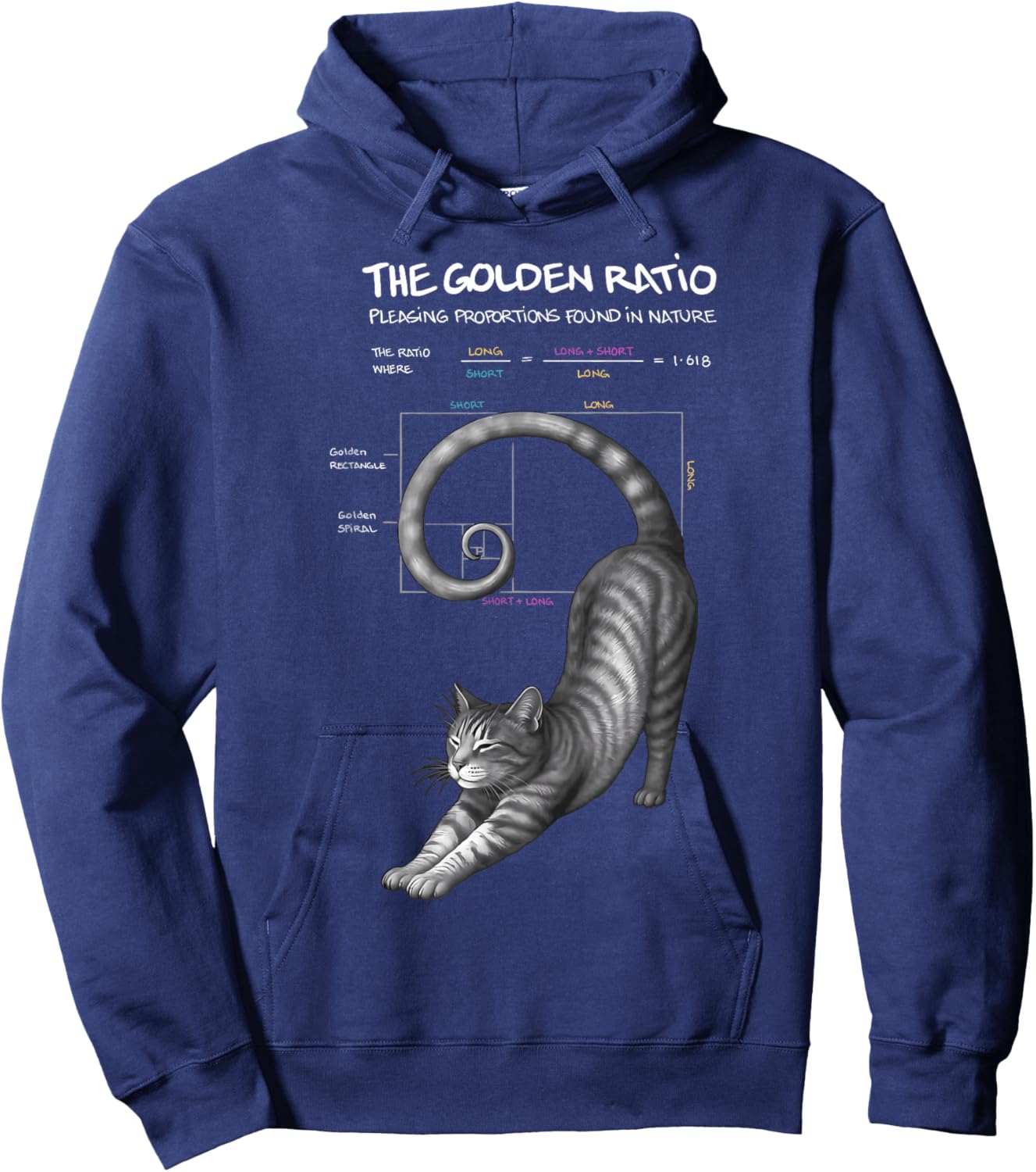 Math Mathematics Fibonacci Sequence The Cat Golden Ratio Hoodie - Hoodie | Navy