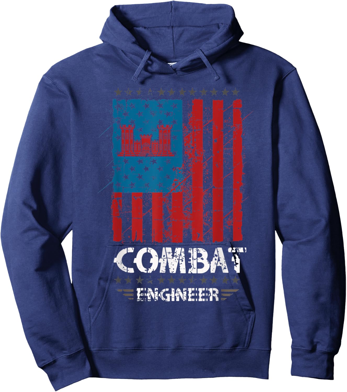 Combat Engineer - American Flag Distressed - U.S. Military Women Men Hoodie - Hoodie | Navy