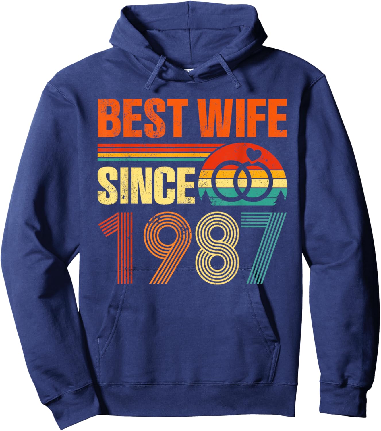 Vintage Distressed Best Wife Since 1987 39th Anniversary Hoodie - Hoodie | Navy