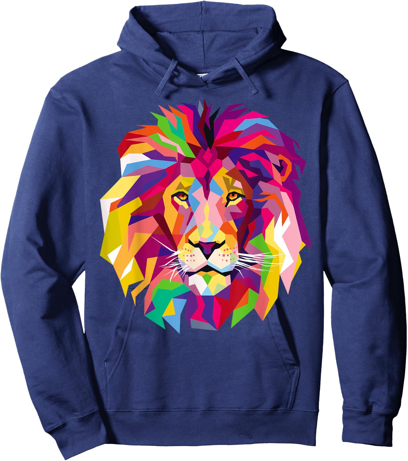 Elegant, Cool Lion Head with Bright Colorful Hoodie - Hoodie | Navy