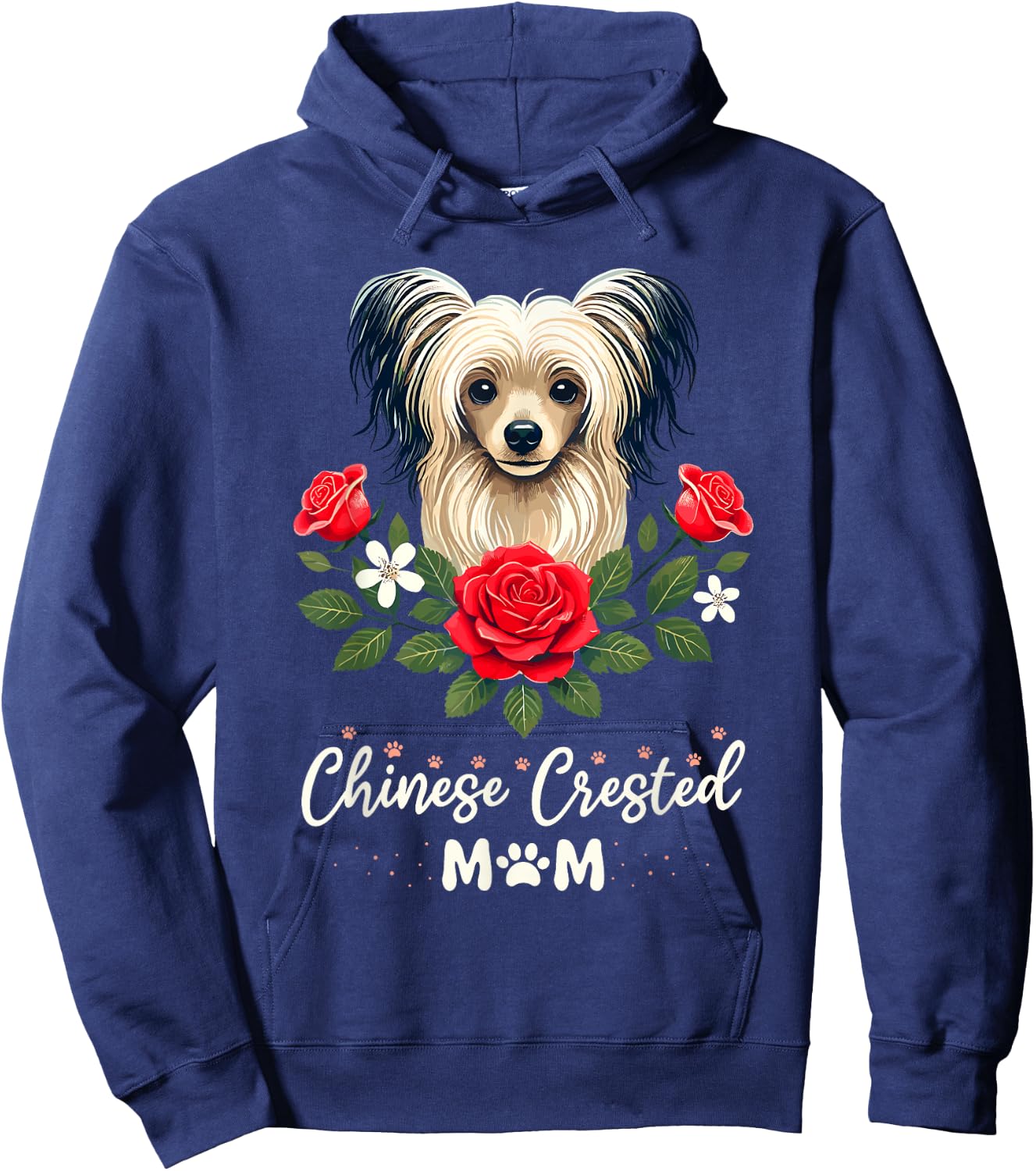 Roses Flowers Chinese Crested Mom Crestie Dog Hoodie - Hoodie | Navy
