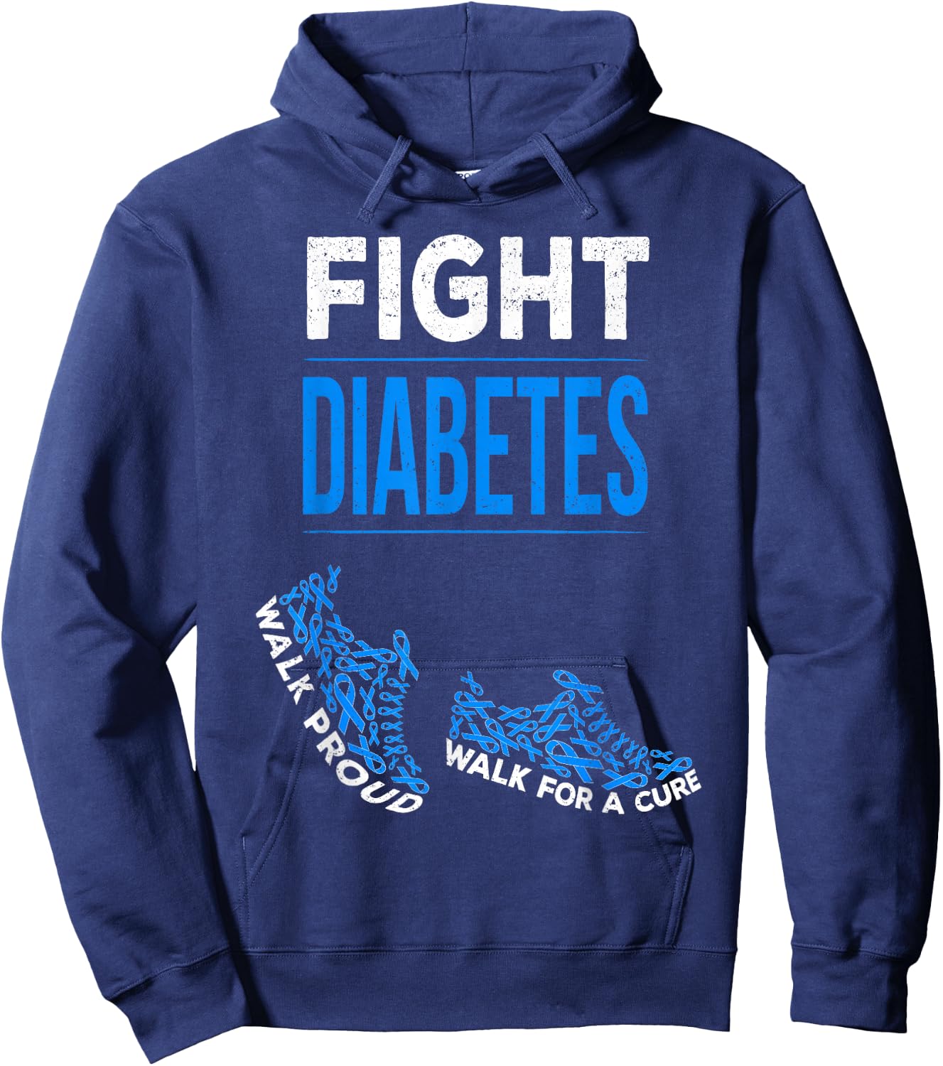 Fight Diabetes Walk for a Cure Awareness Ribbon T1D Type 1 Hoodie - Hoodie | Navy