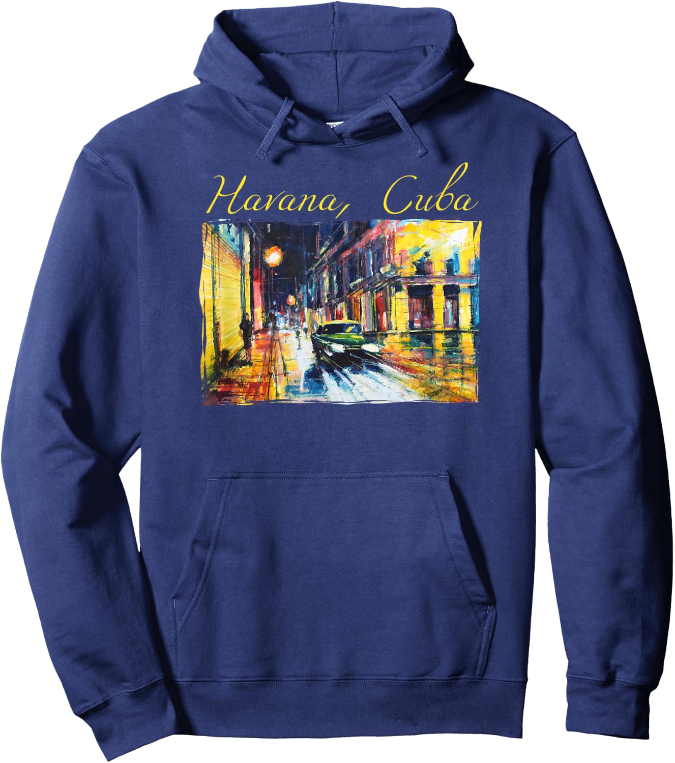 Havana Viejo Night Scene T Shirt - Habana Cuba Fine Art Gift Hoodie - Hoodie | Navy