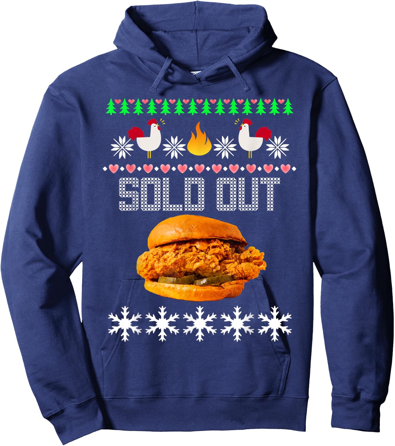 Funny Spicy Chicken Sandwich Ugly Christmas Sweater Shirt Hoodie - Hoodie | Navy