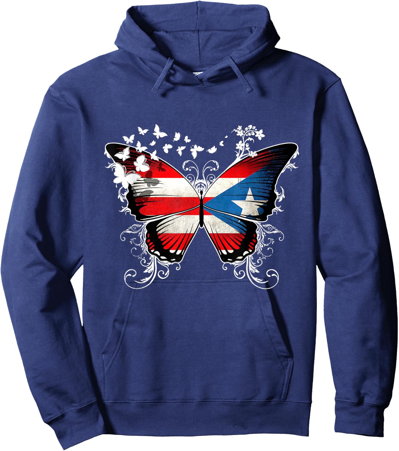 Puerto Rico Flag Shirt Butterfly Graphic T Shirt Hoodie - Hoodie | Navy
