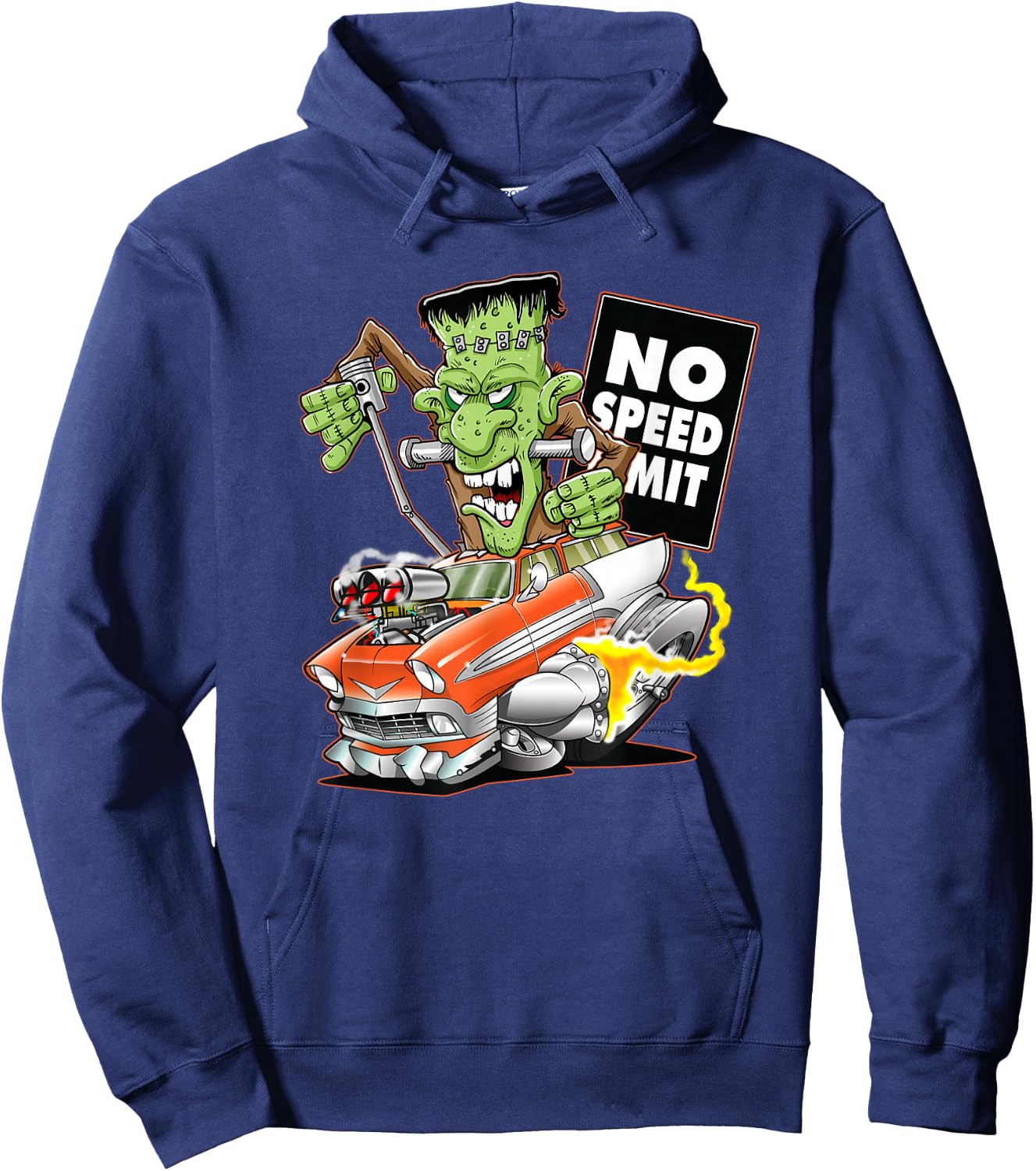 1956 Funny Cartoon Hot Rod Monster Vintage Car Hoodie - Hoodie | Navy