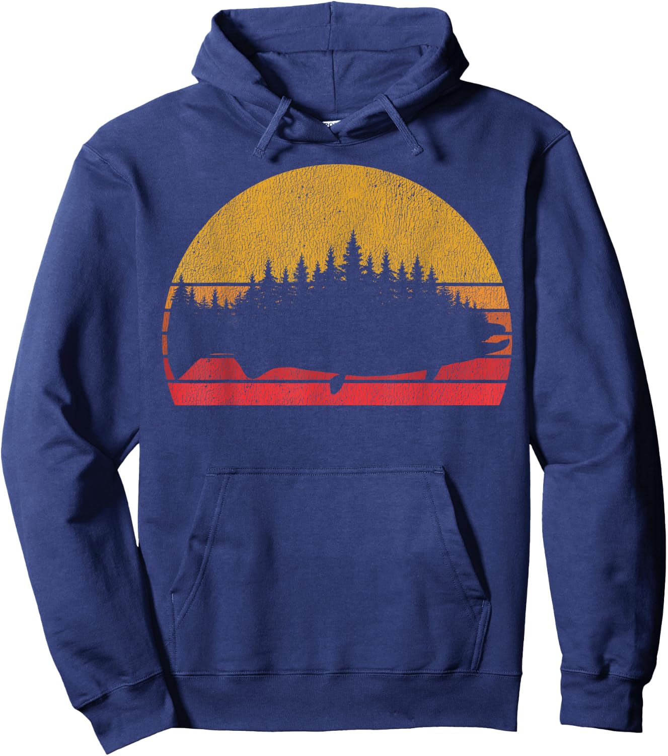 Salmon Fishing Retro Sunset Forest Vintage Outdoors Hoodie - Hoodie | Navy