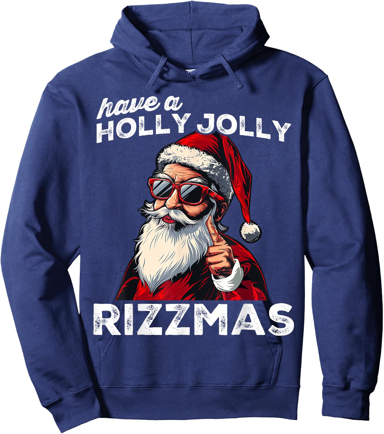 Mewing Santa Mew Funny Santa Meme Rizz Rizzmas Christmas Hoodie - Hoodie | Navy