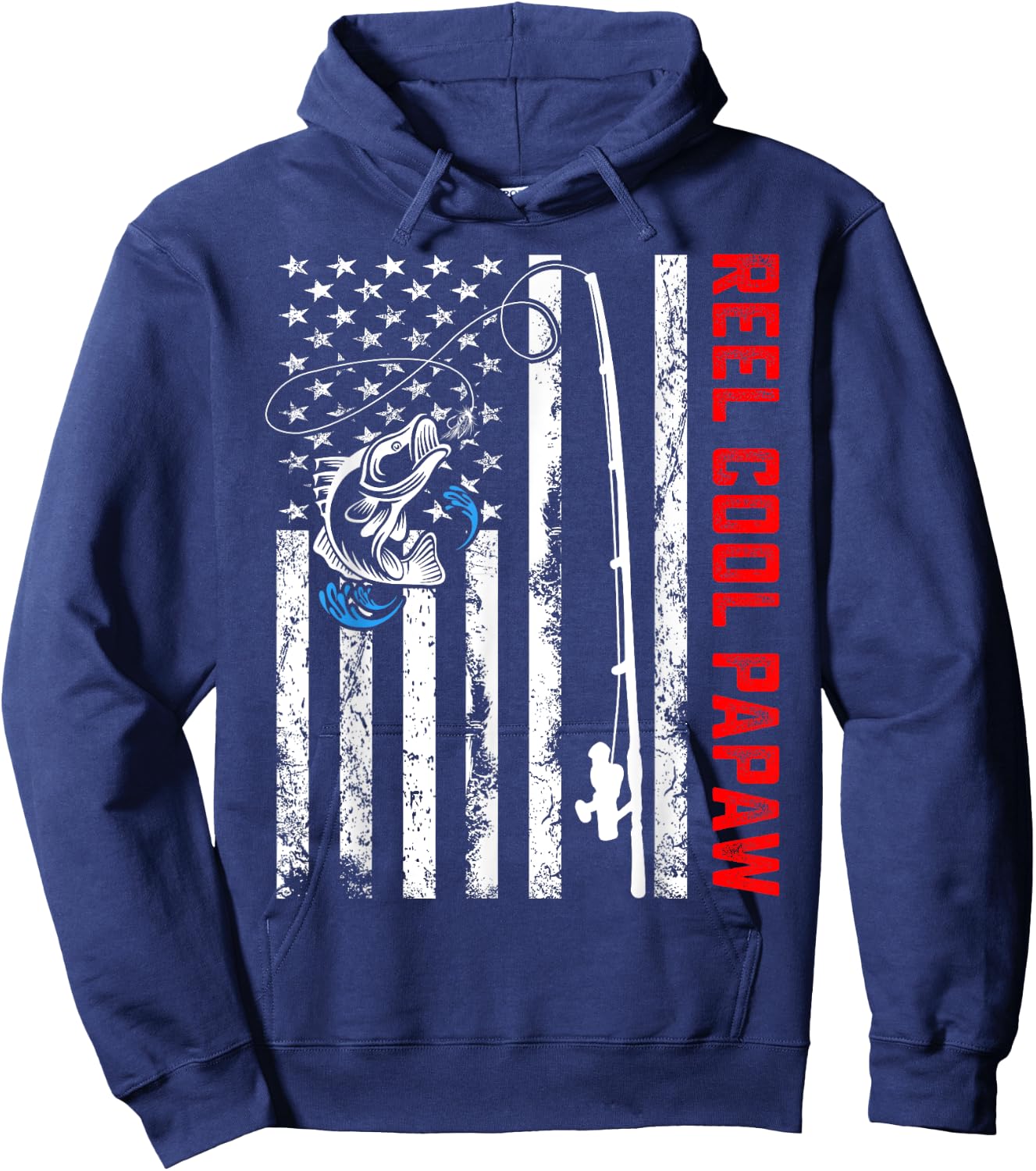 Reel Cool Papaw American Flag Fishing Birthday Fathers Day Hoodie - Hoodie | Navy