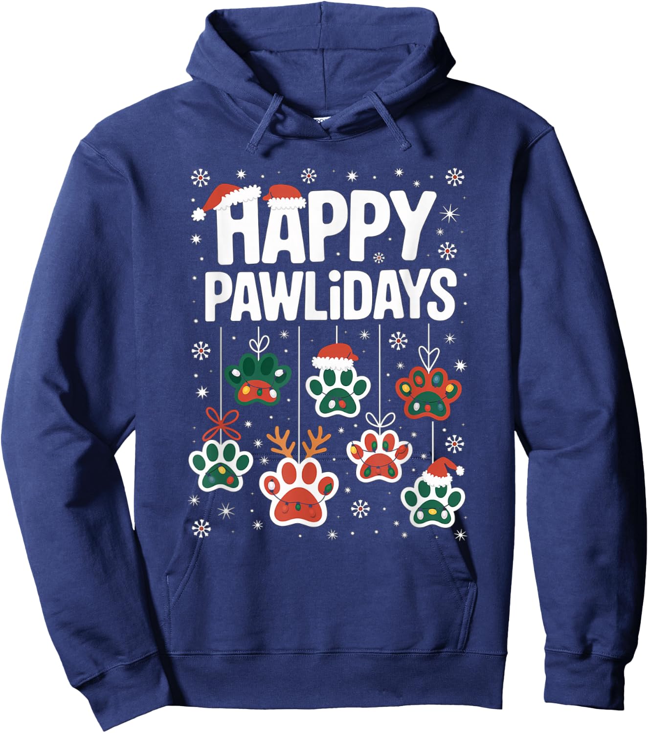 Funny Happy Pawlidays Christmas Dog Paw Xmas Dogs Lovers Hoodie - Hoodie | Navy