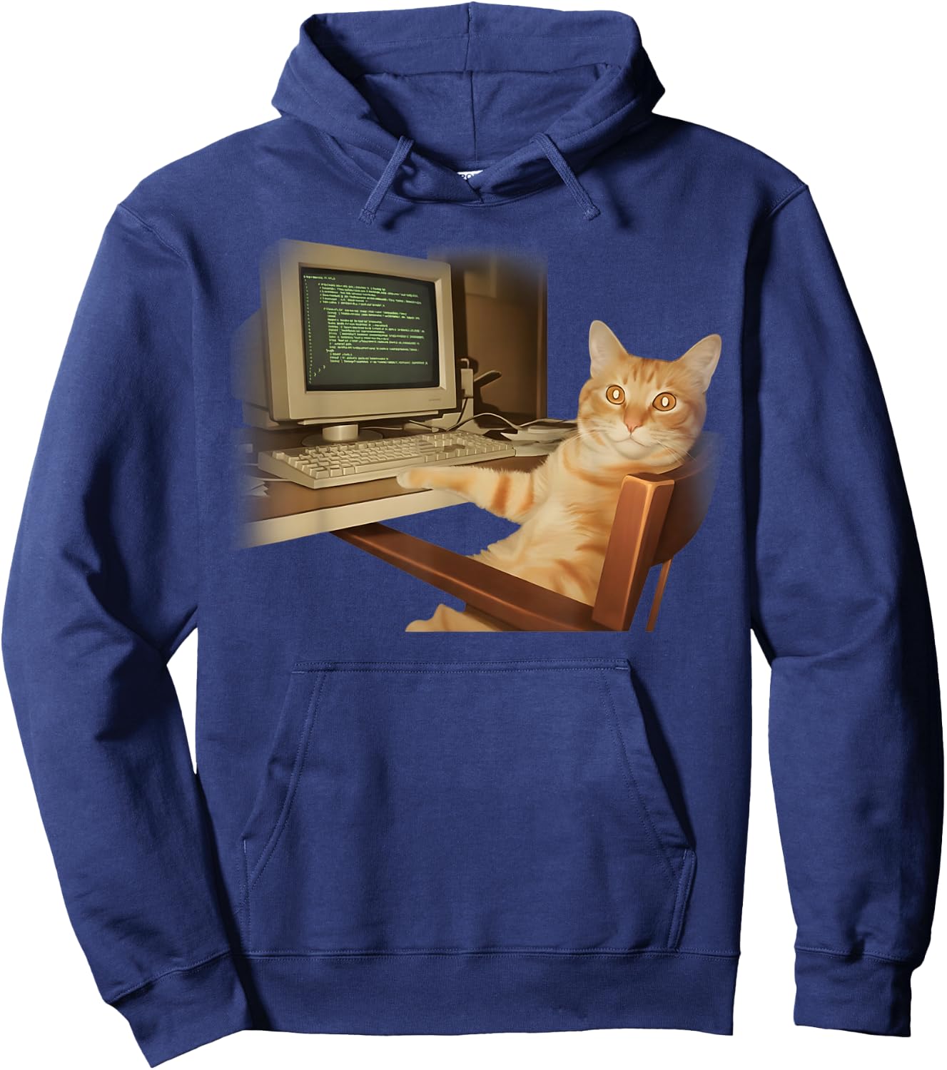 Retro Computer Cat Funny Science Meme Men Women Kids Hoodie - Hoodie | Navy
