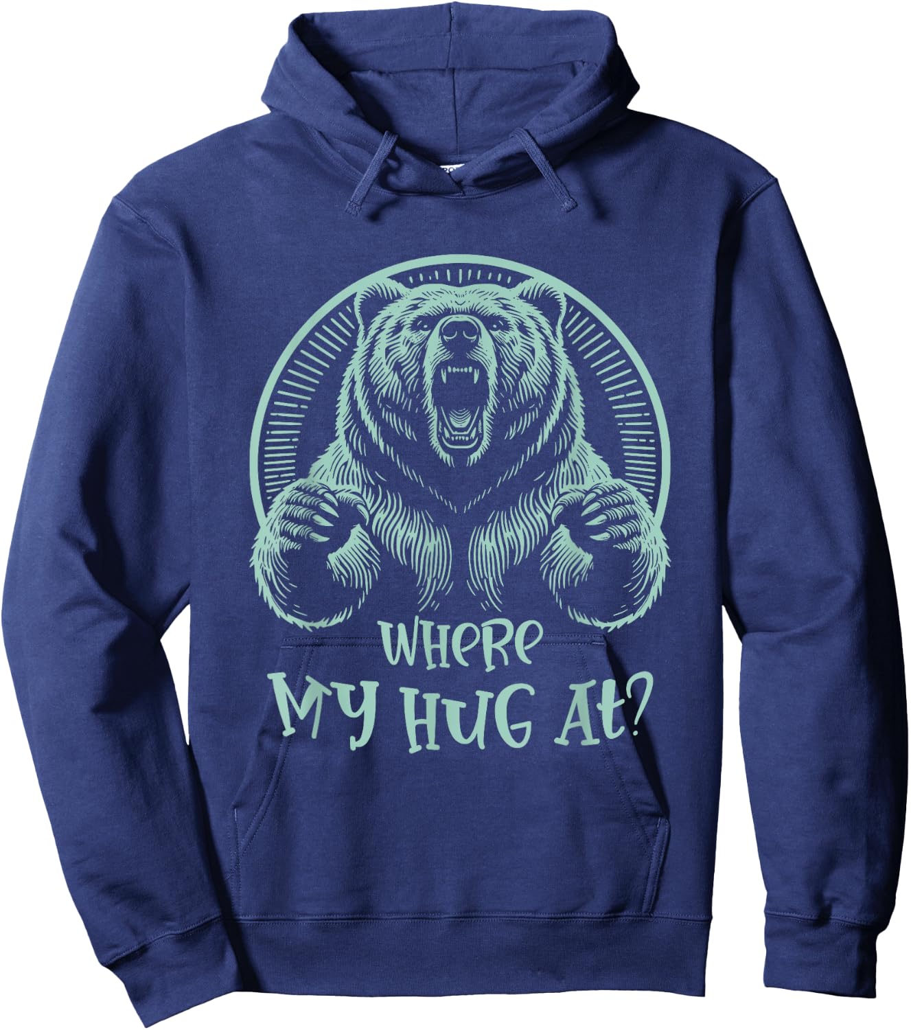 Grizzly Bear s 'Where My Hug At?' s 'Woodcut Style' Hoodie - Hoodie | Navy