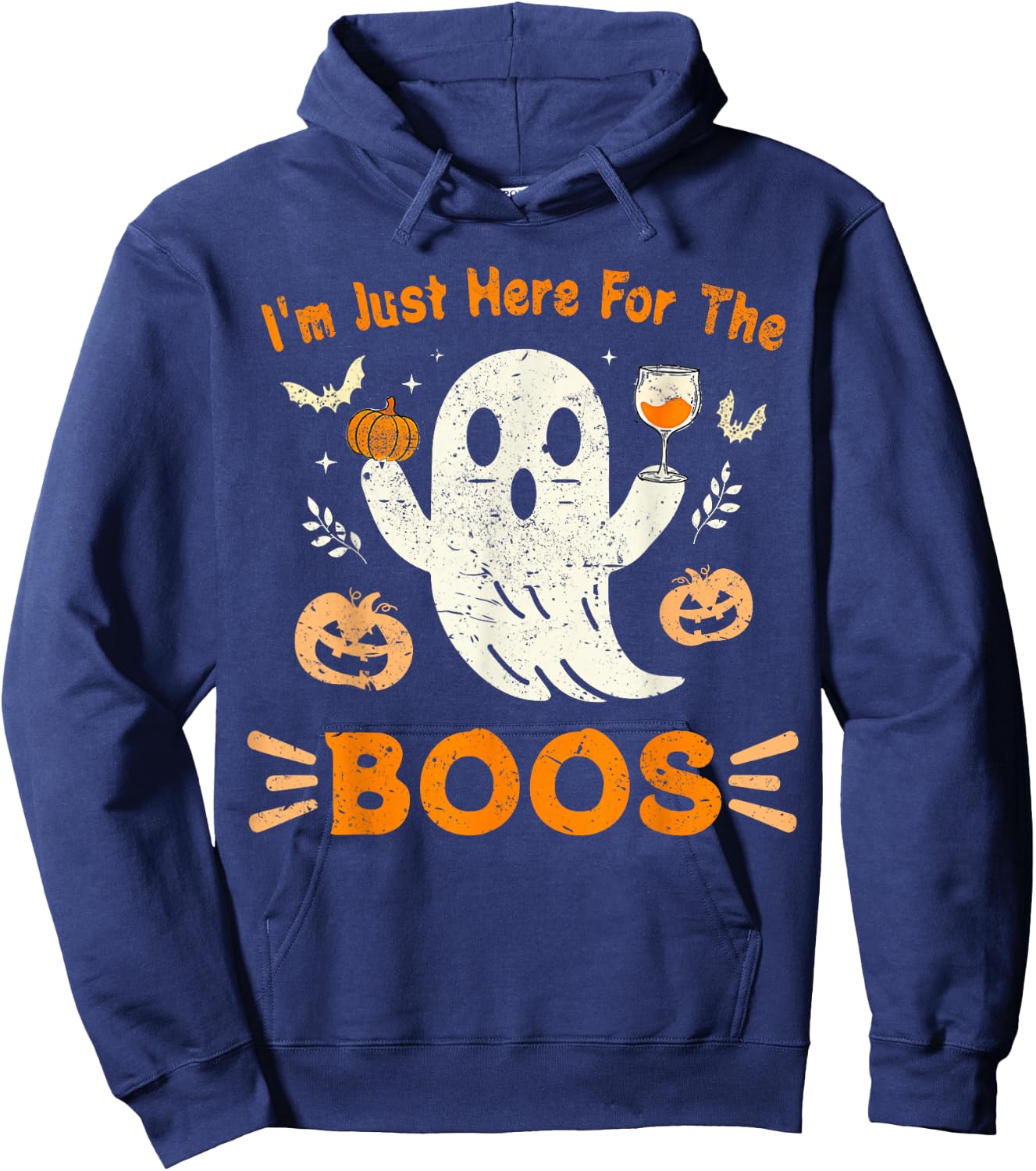 I'm Just Here For The Boos Funny Ghost Retro Halloween Hoodie - Hoodie | Navy