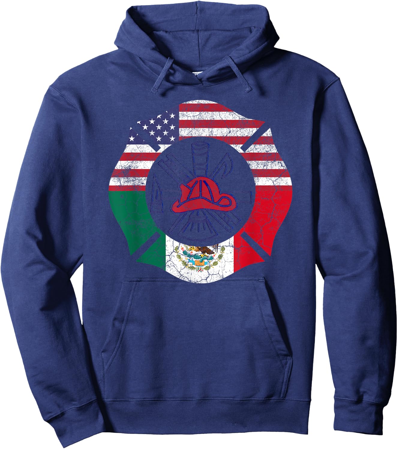 Cinco De Mayo Shirt Firefighter Mexican American Flag Gift Women Men Hoodie - Hoodie | Navy