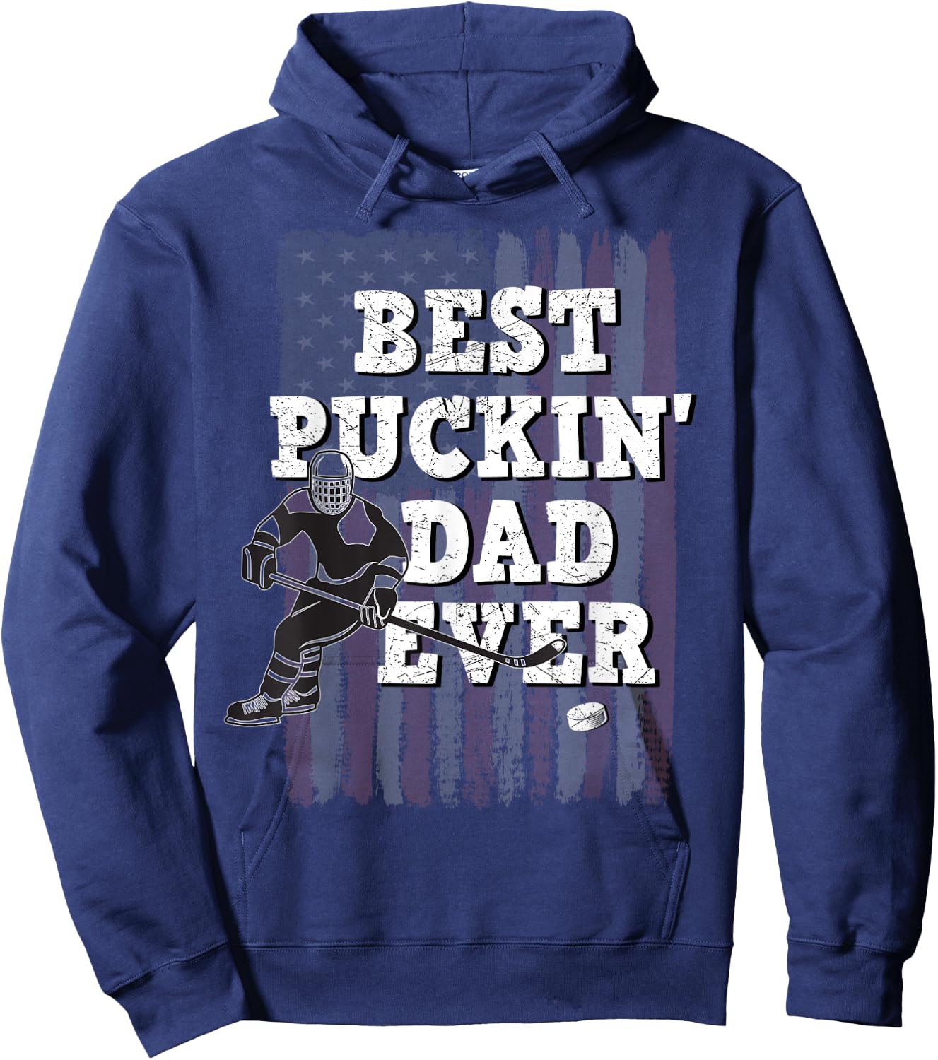 Best Puckin' Dad Ever Shirt Ice Hockey American Flag Gift Hoodie - Hoodie | Navy