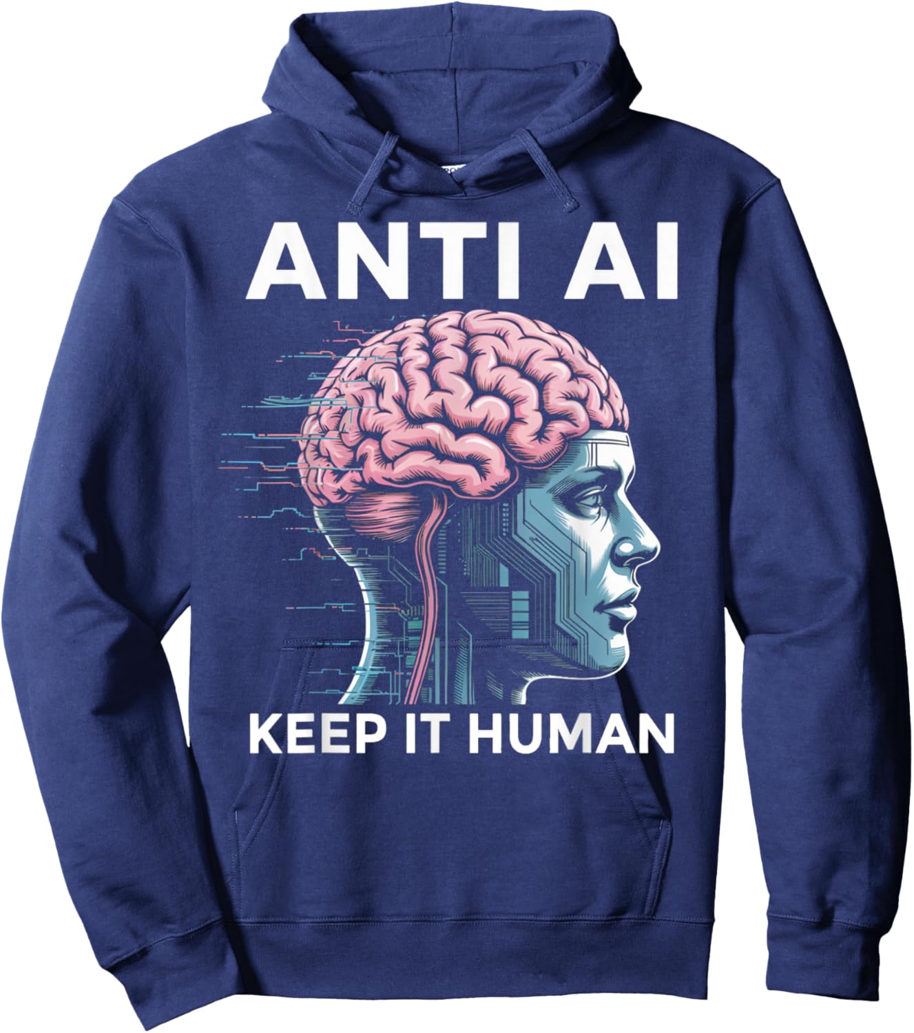 Anti AI Robot Machine Data Prompt Engineer AI Hoodie - Hoodie | Navy