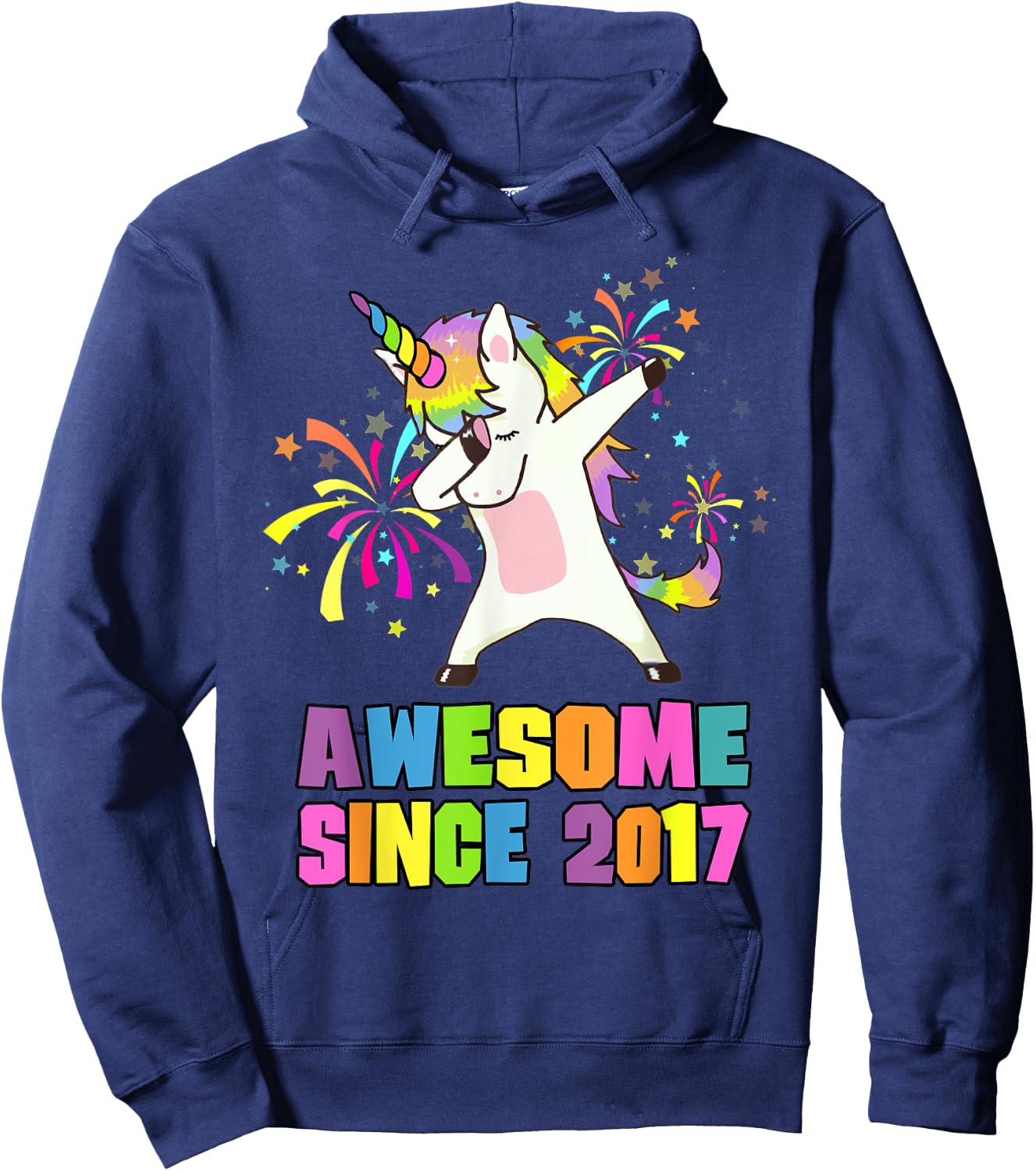 7 Years Old 7th Birthday Awesome Since 2017 Unicorn Hoodie - Hoodie | Navy