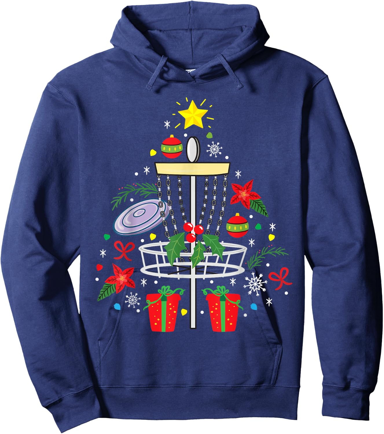 Disc Golf Frisbee Christmas Ornament Tree Funny Gift Men Hoodie - Hoodie | Navy
