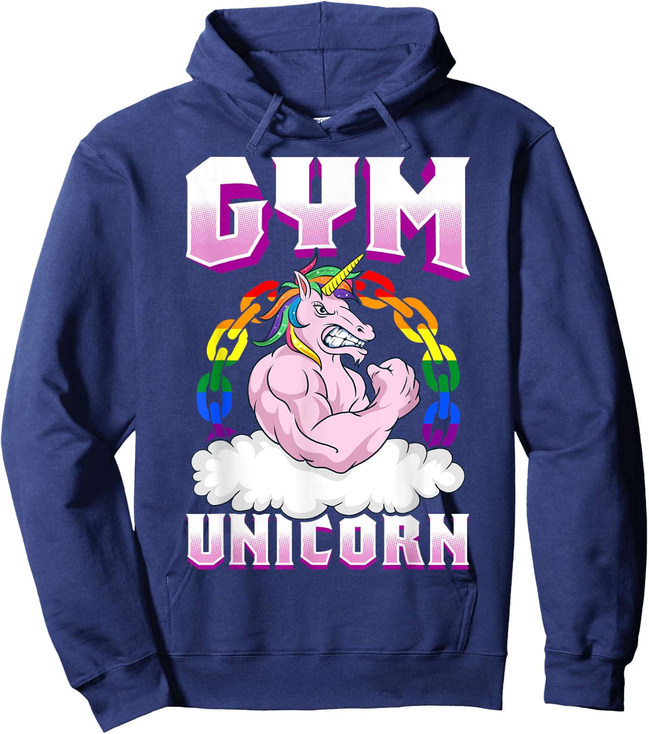 Gay Muscle Shirt Unicorn Funny Shirt Gay Gym Shirt Workout Hoodie - Hoodie | Navy