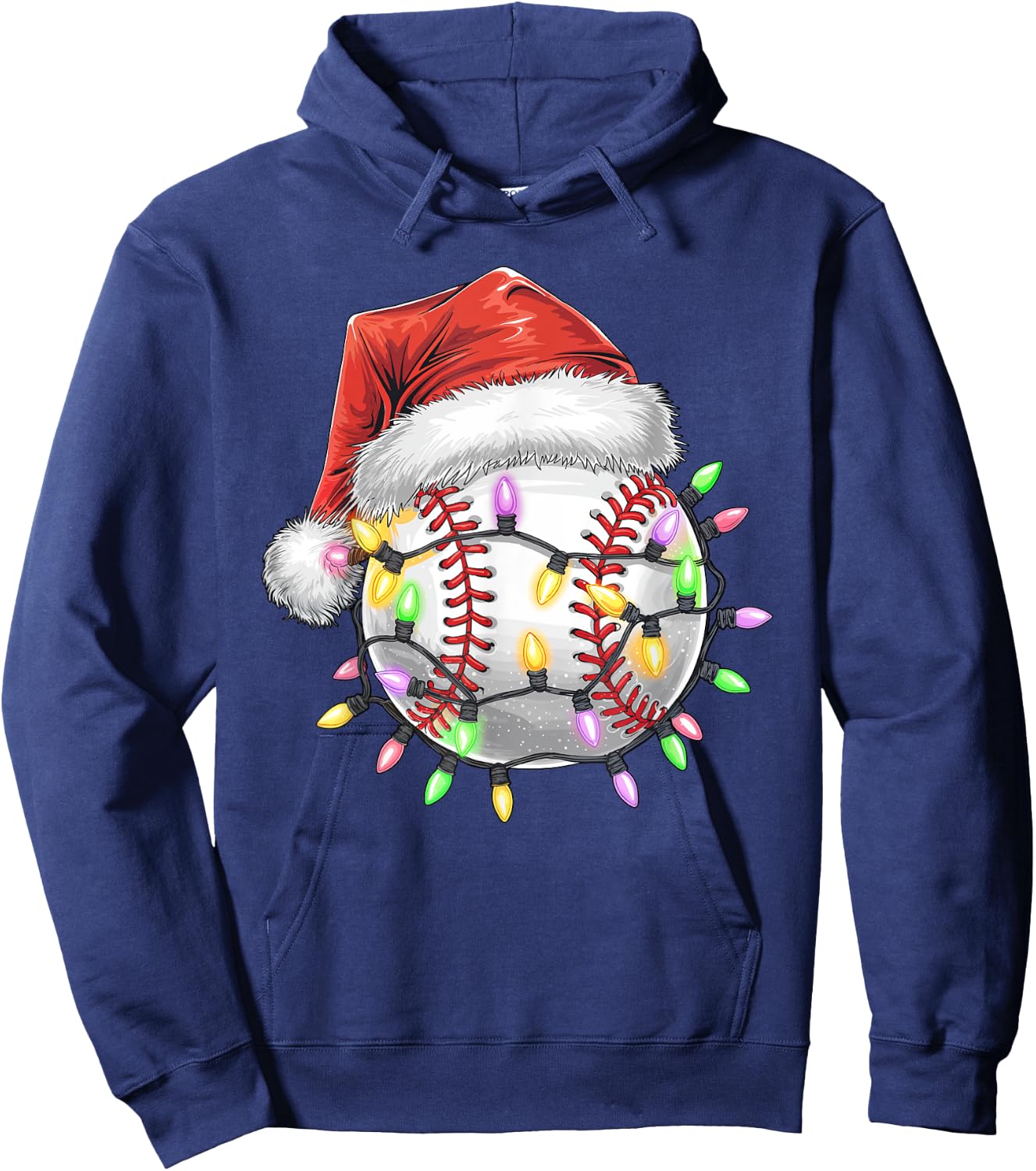 Baseball Christmas Lights Men Boys Youth Santa Sports Hoodie - Hoodie | Navy