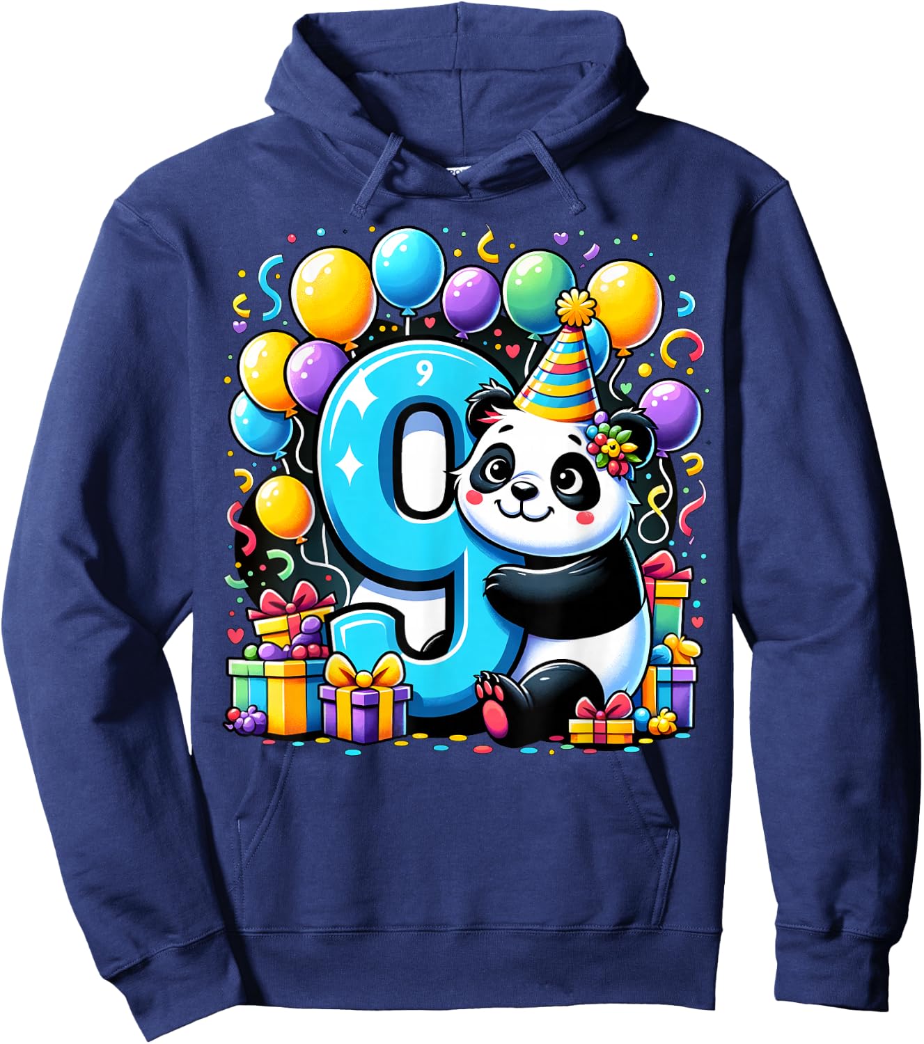 Panda 9th birthday for boy girl 9 years old ninth nine Panda Hoodie - Hoodie | Navy