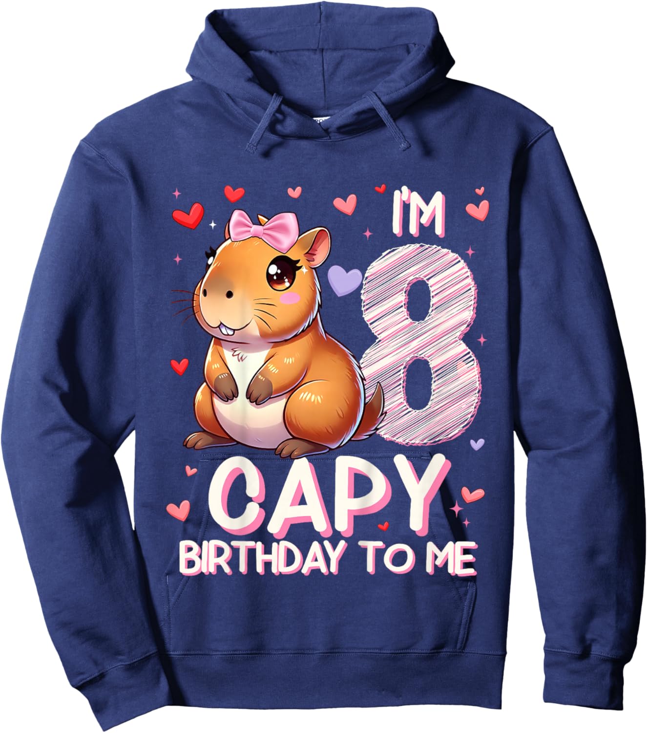8 Years Capy Birthday To Me Girls 8th Birthday Capybara Hoodie - Hoodie | Navy