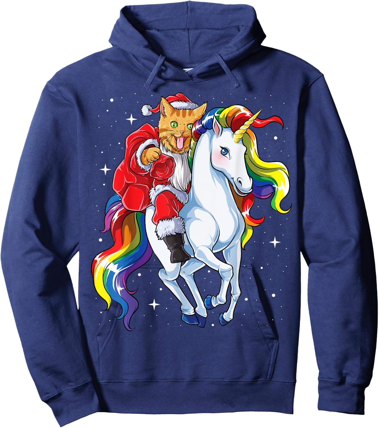 Cat Santa Unicorn T shirt Christmas Girls Women Meowy Xmas Hoodie - Hoodie | Navy