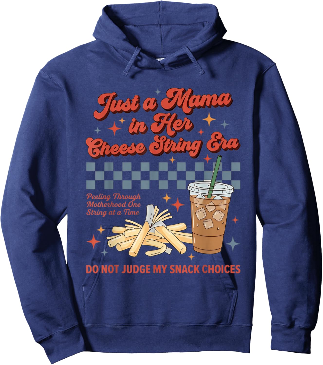 Just A Mama in Her String Cheese Era Retro Toddler Mom Hoodie - Hoodie | Navy