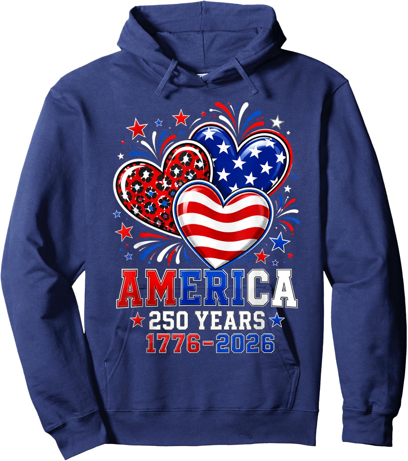 250th Anniversary America Flag Heart 250 Year Women Girls Hoodie - Hoodie | Navy