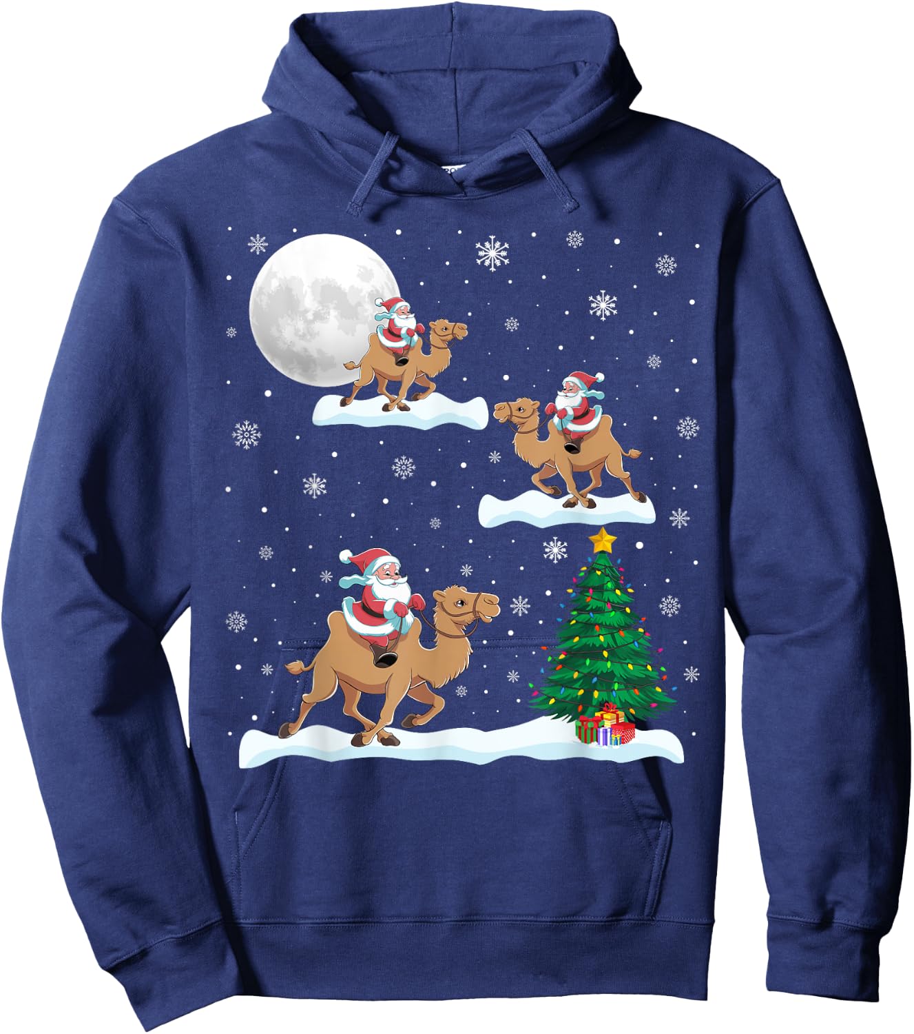 Funny Xmas Lighting Tree Santa Riding Camel Christmas Hoodie - Hoodie | Navy