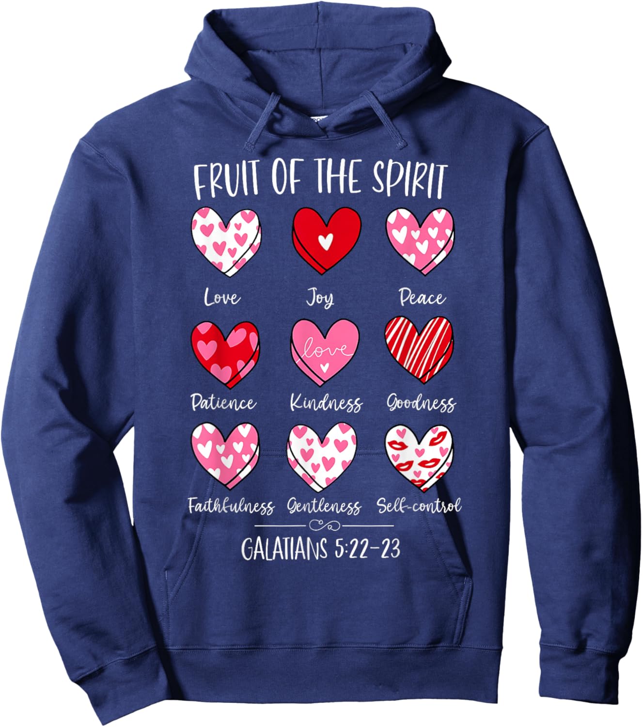 Fruit of The Spirit Christian Hearts Galatians 5 22-23 Hoodie - Hoodie | Navy