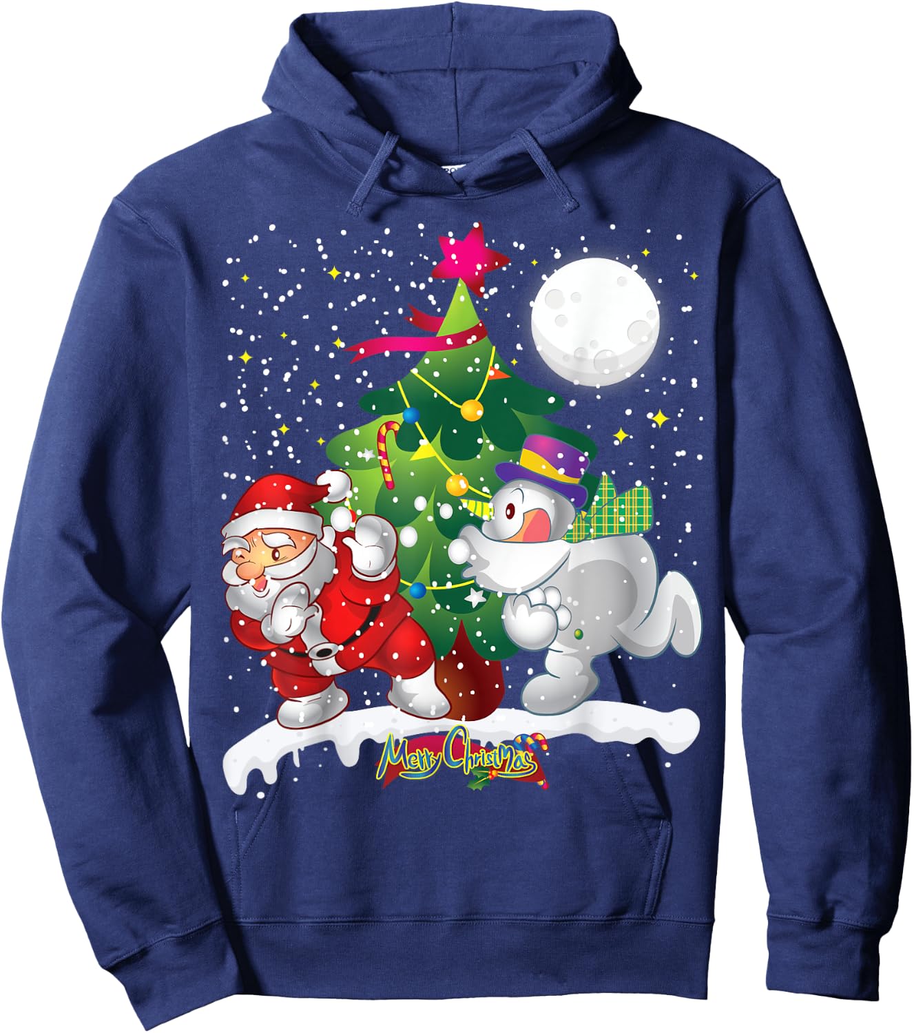 Santa Claus Snowman Tree Balls Funny Merry Christmas Hoodie - Hoodie | Navy