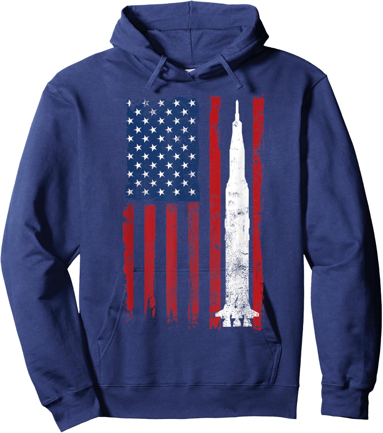 Apollo 11 Saturn V Flag Space Rocket Launch Vintage Hoodie - Hoodie | Navy