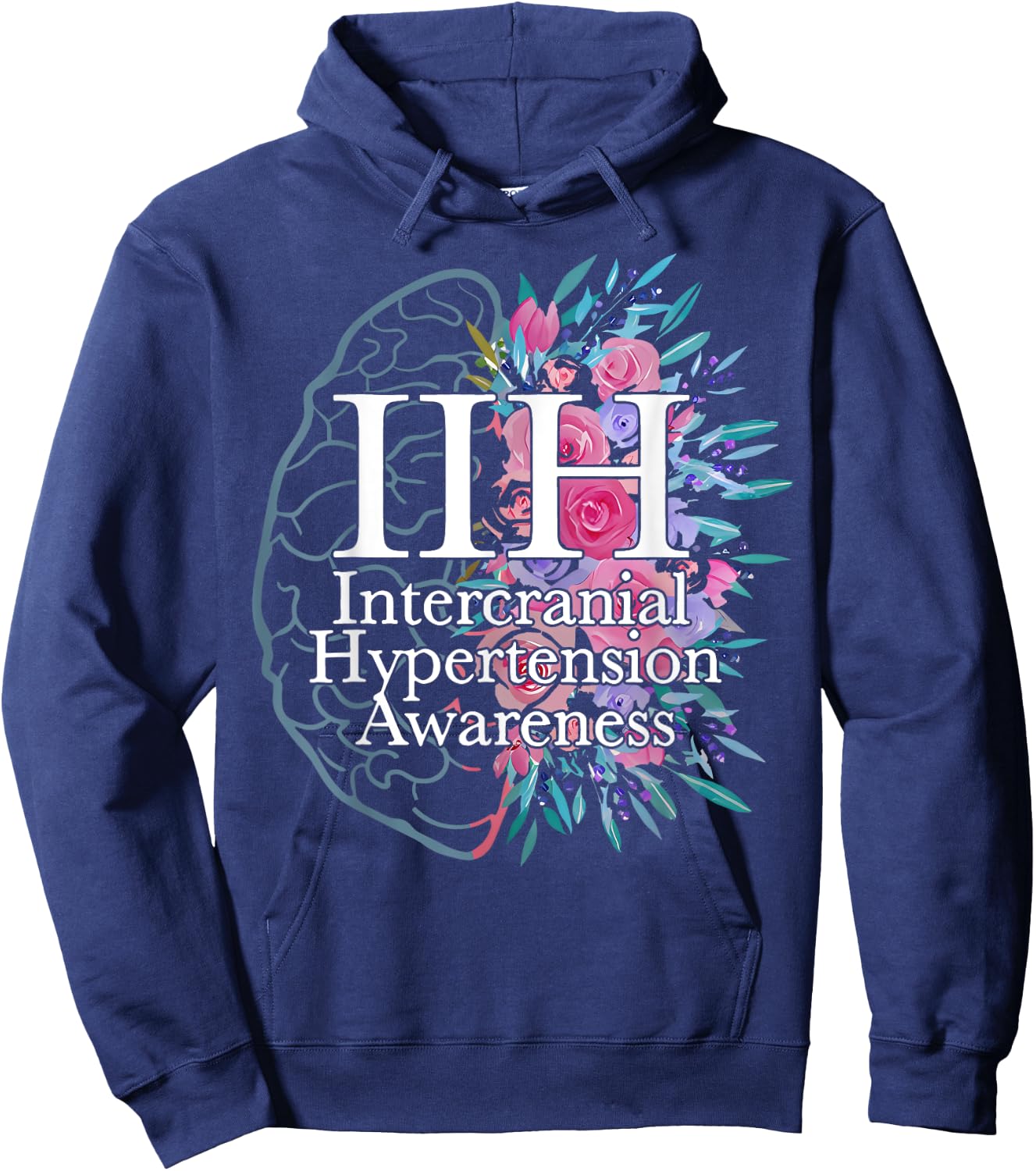 Idiopathic Intracranial Hypertension Awareness Brain Floral Hoodie - Hoodie | Navy
