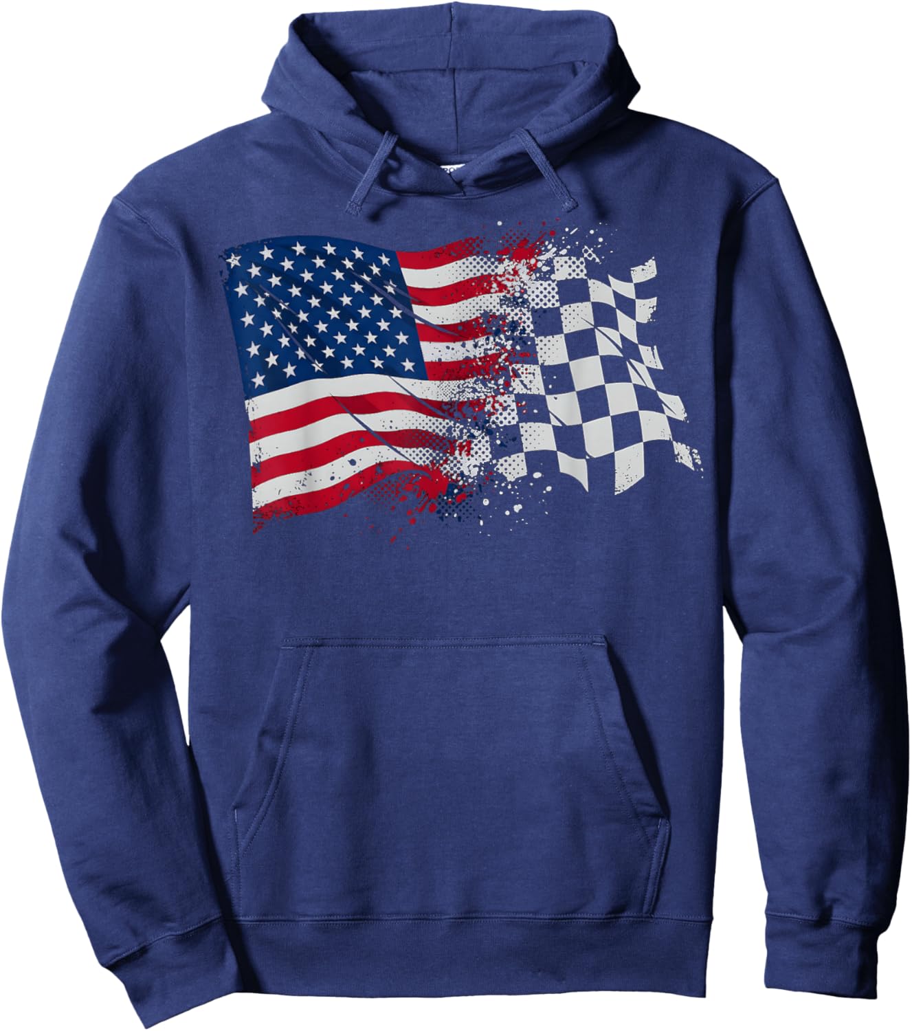 4th of July Checkered USA American Flag Car Racing Track Hoodie - Hoodie | Navy