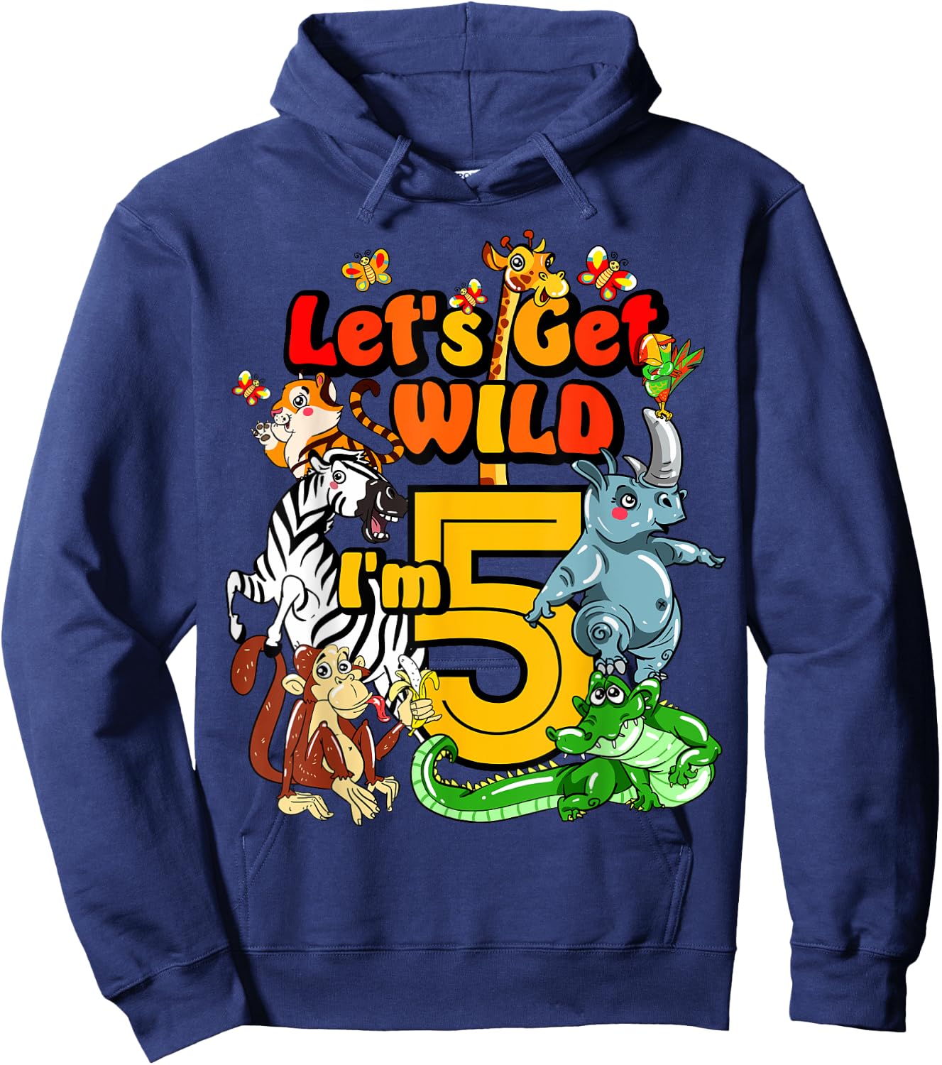 Kids 5 Year Old Zoo Birthday Shirt Safari Jungle Animal 5th Hoodie - Hoodie | Navy
