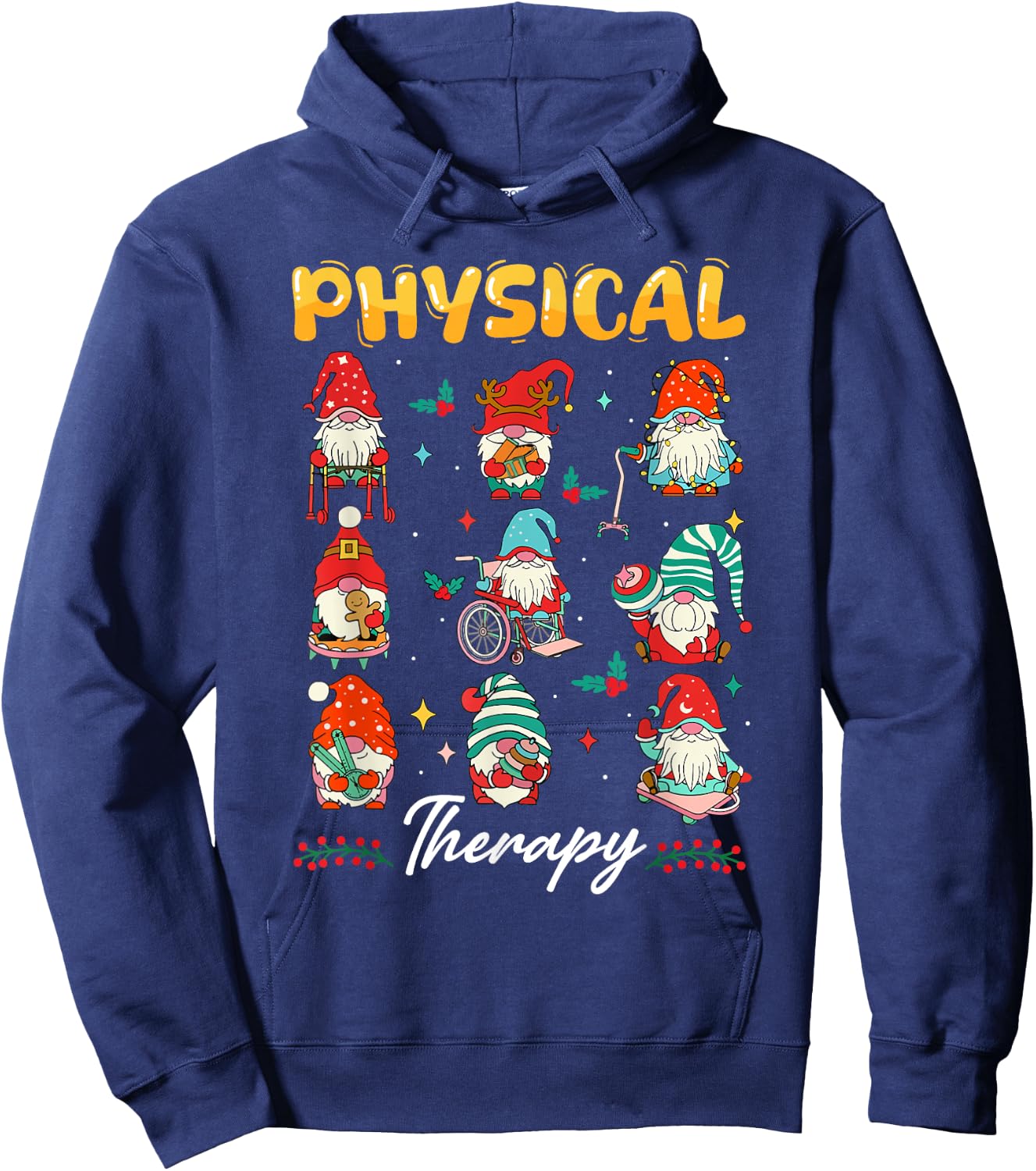 Physical Therapy Christmas PT Therapist Cute Gnome Xmas Hoodie - Hoodie | Navy