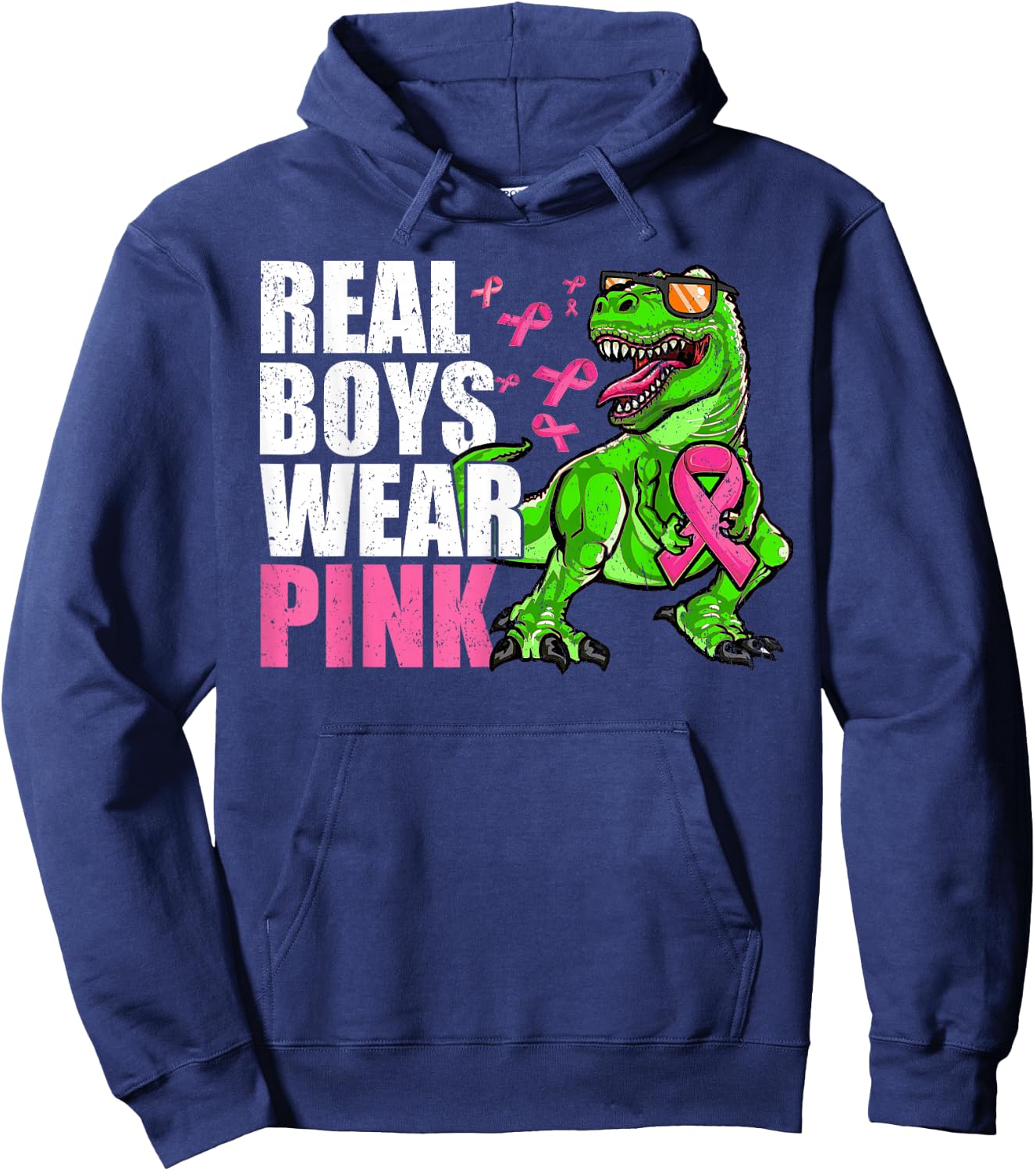 Youths Toddlers Breast Cancer Pink Ribbon Dinosaur Boys Kids Hoodie - Hoodie | Navy