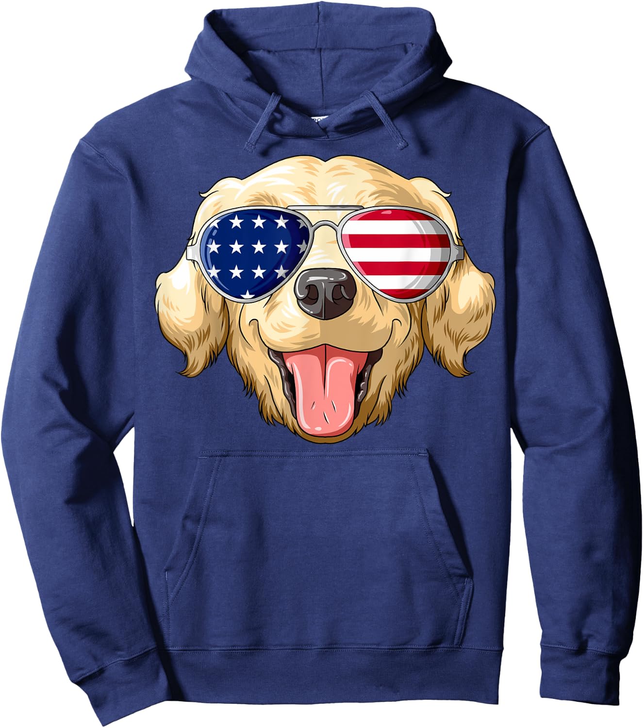 Patriotic Golden Retriever American Flag Glasses 4th July Hoodie - Hoodie | Navy