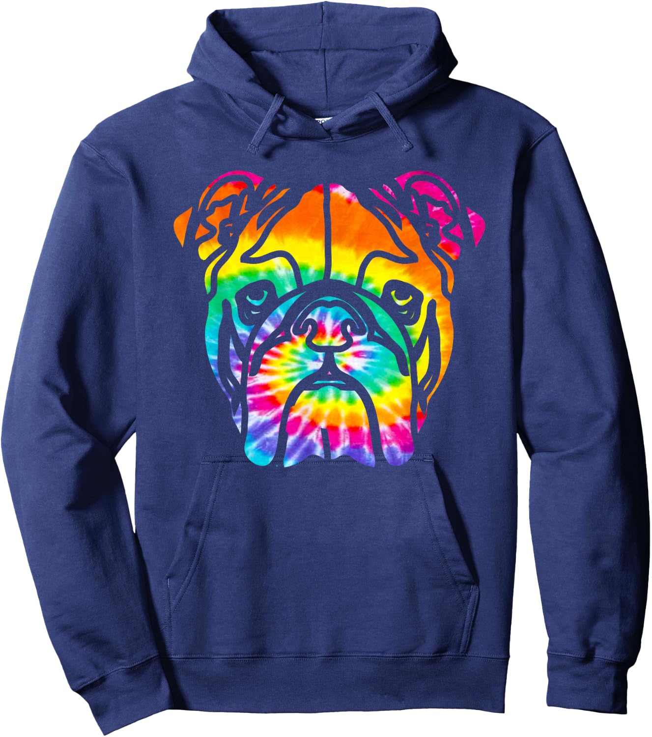 Bulldog T Shirt - Rainbow Trippy Hippie Tie Dye Shirt Men Women Girls Kids Hoodie - Hoodie | Navy