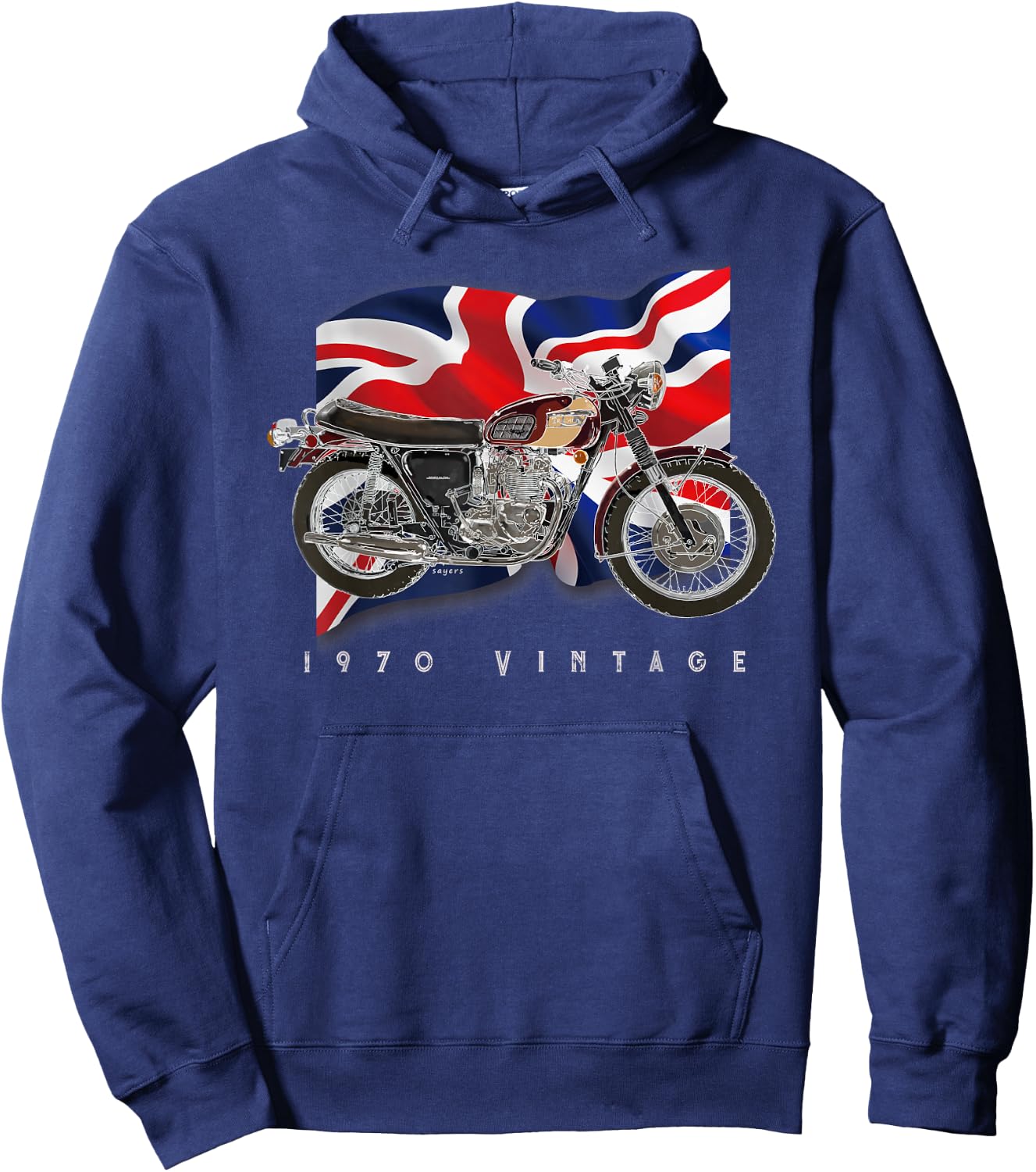 Vintage British Motorcycle Original Illustration T Shirt Hoodie - Hoodie | Navy