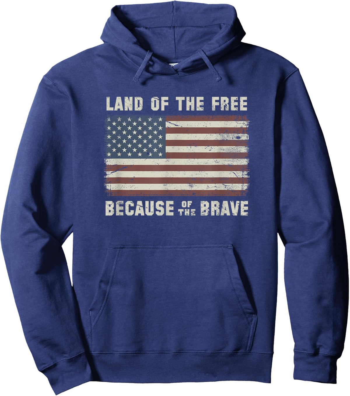 Land of The Free Because of The Brave Vintage Flag Hoodie - Hoodie | Navy