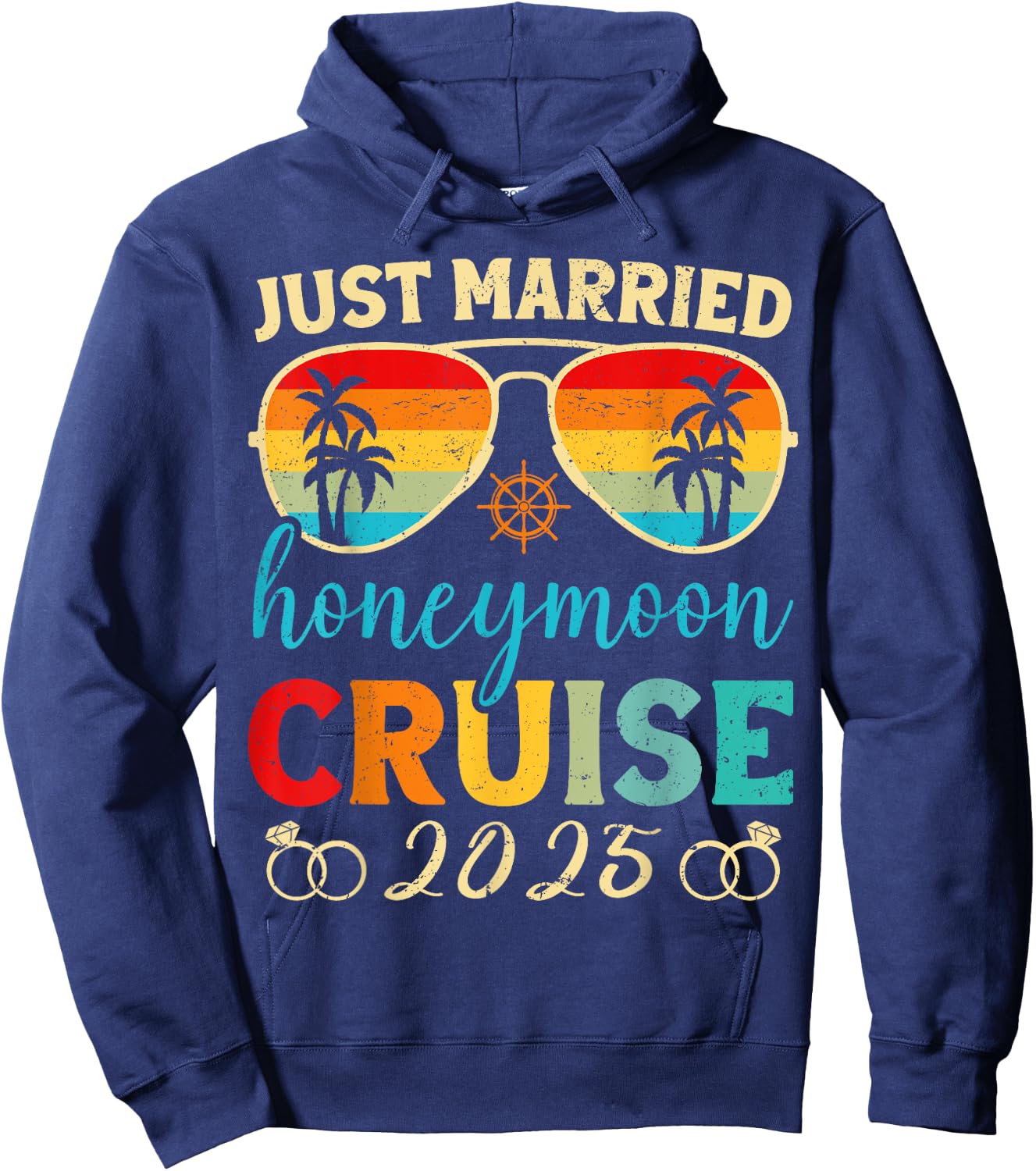 Funny Just Married Honeymoon Cruise 2025 For Couples Wedding Hoodie - Hoodie | Navy