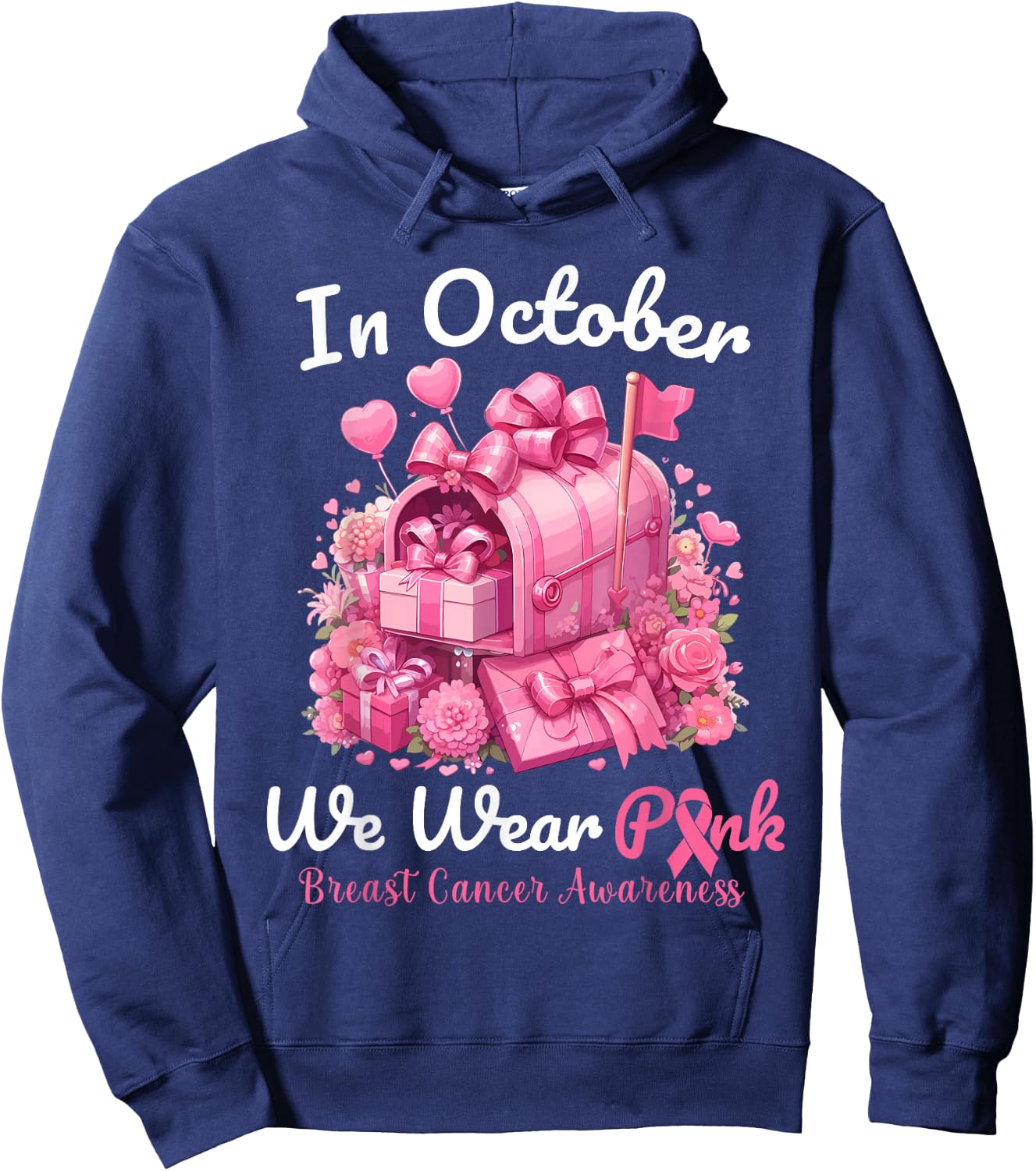 In October We Wear Pink Postal Worker Breast Cancer Hoodie - Hoodie | Navy