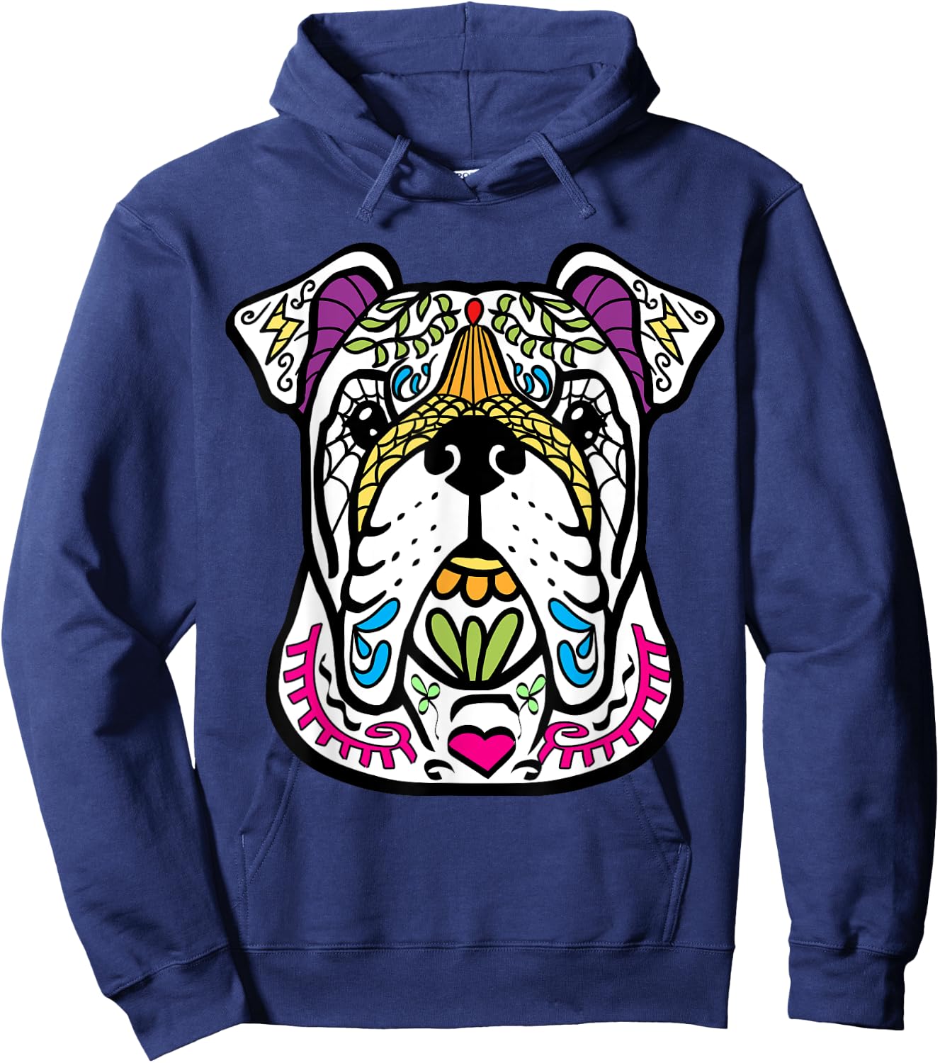 English Bulldog - Day Of The Dead Sugar Skull Dog Shirt Gift Hoodie - Hoodie | Navy