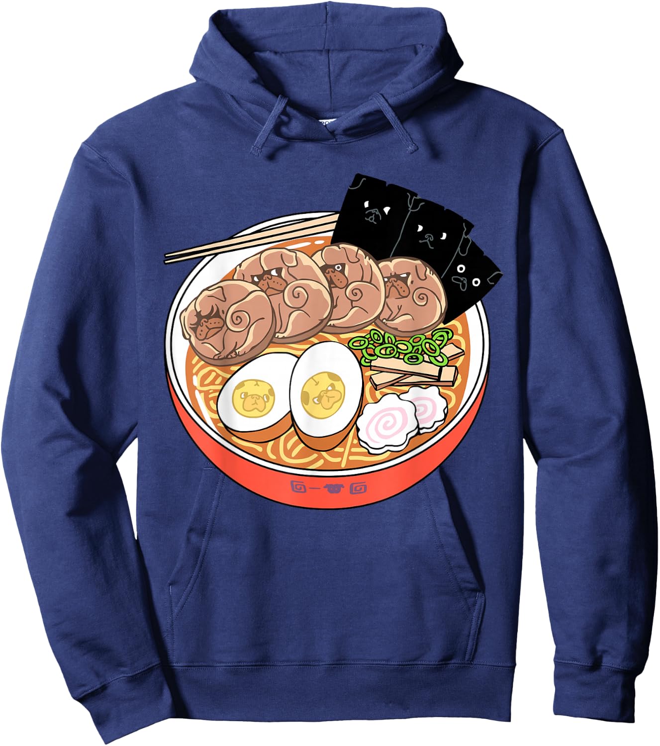 Ramen Pugs Funny T- Shirt by Huebucket Hoodie - Hoodie | Navy