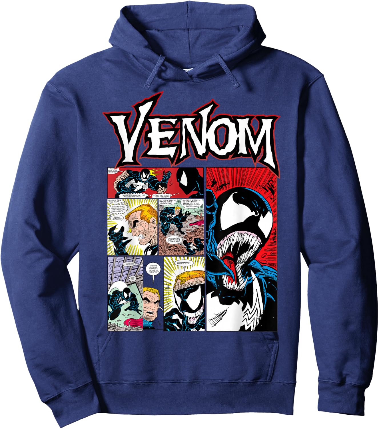 Marvel Venom Classic Retro Comic Panel Art Intro Hoodie - Hoodie | Navy