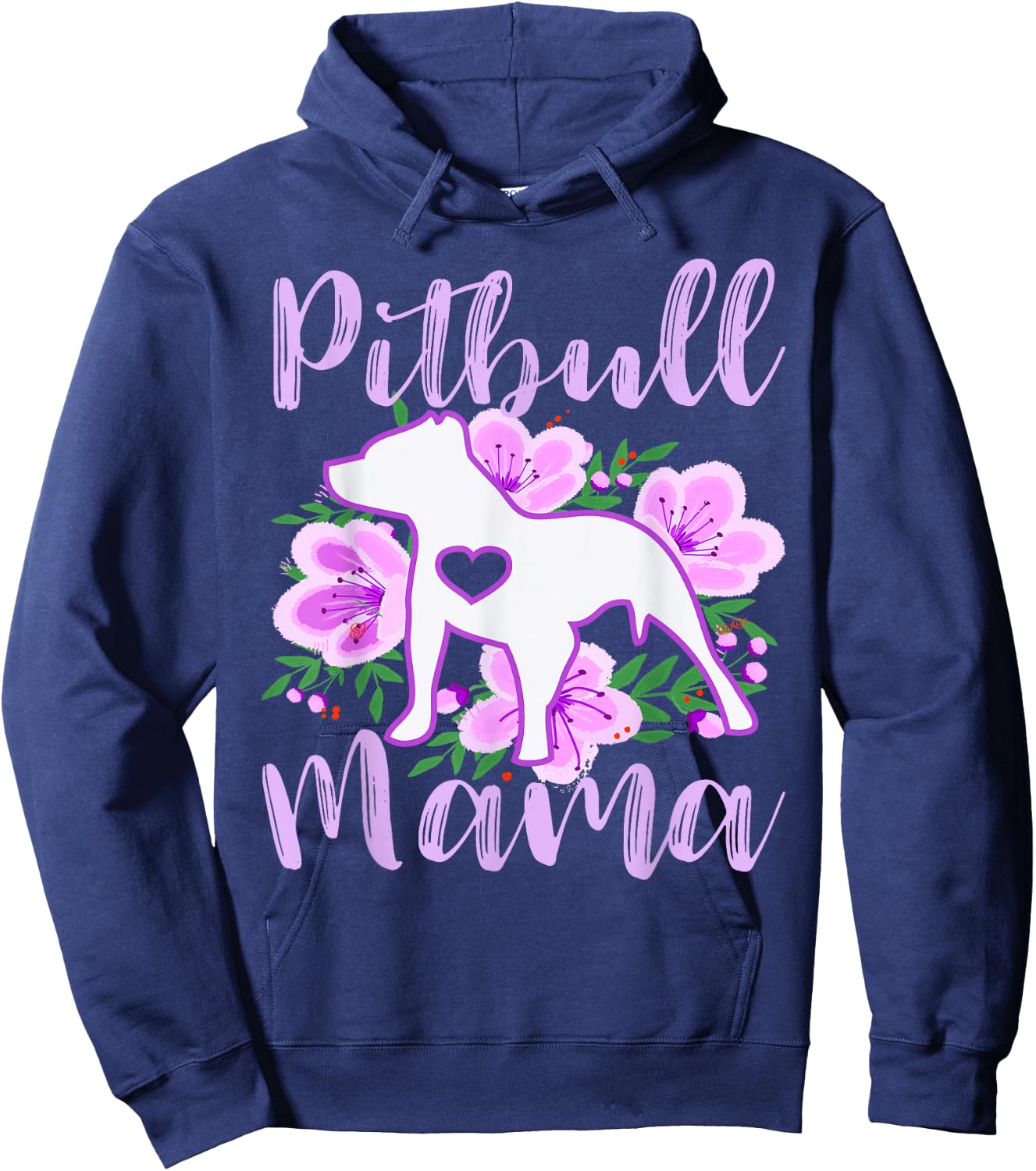 Pitbull Mama Purple Flowers Cute Pit Bull Pretty Mommy Hoodie - Hoodie | Navy