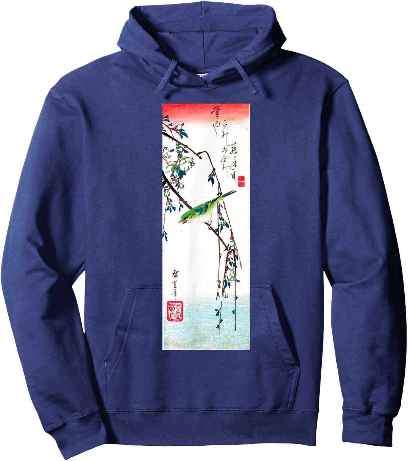 Japanese Art, Hiroshige Woodblock Art Design Warbler Hoodie - Hoodie | Navy